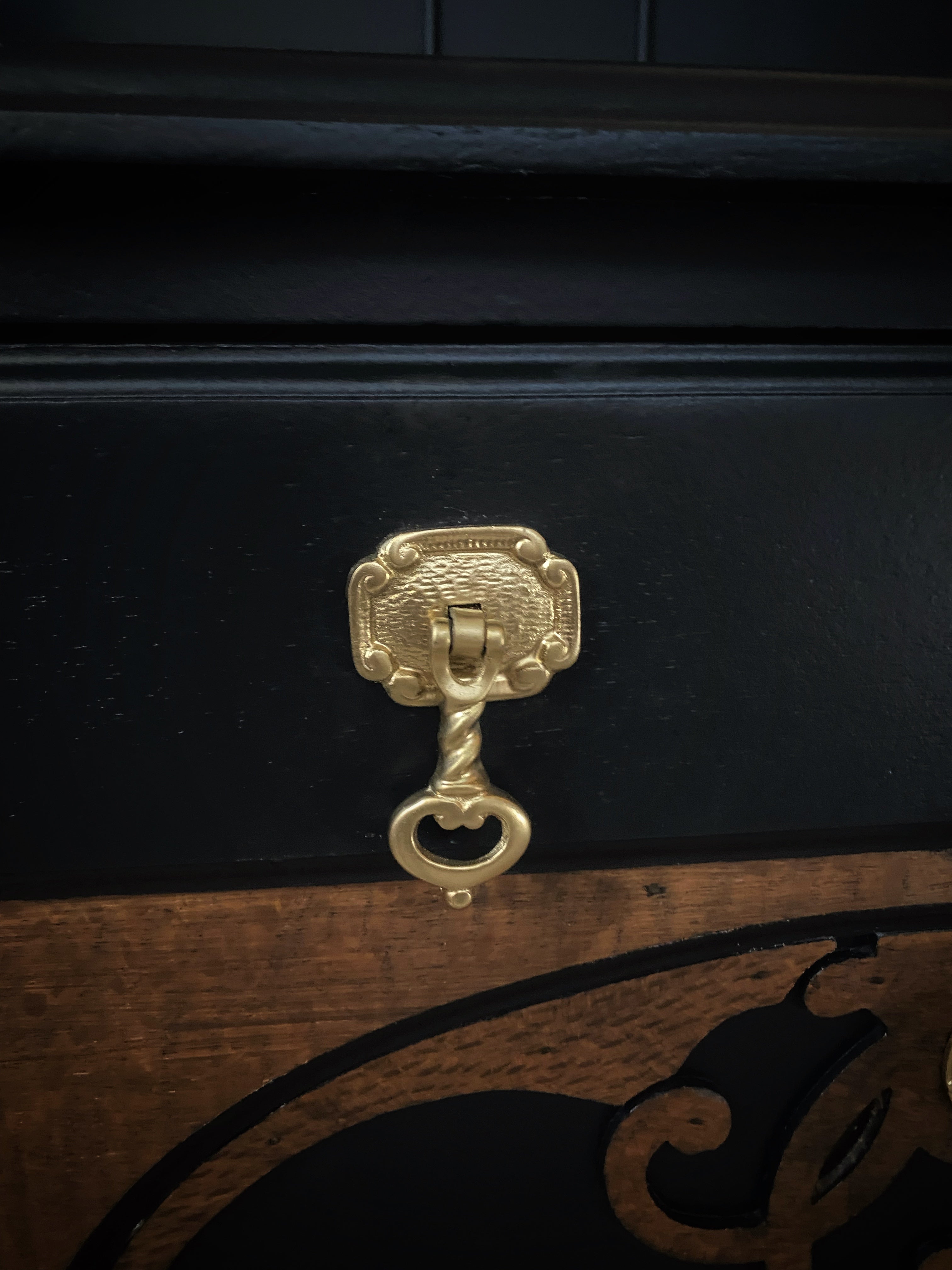 Antique Black Buffet / Sideboard with wood detail