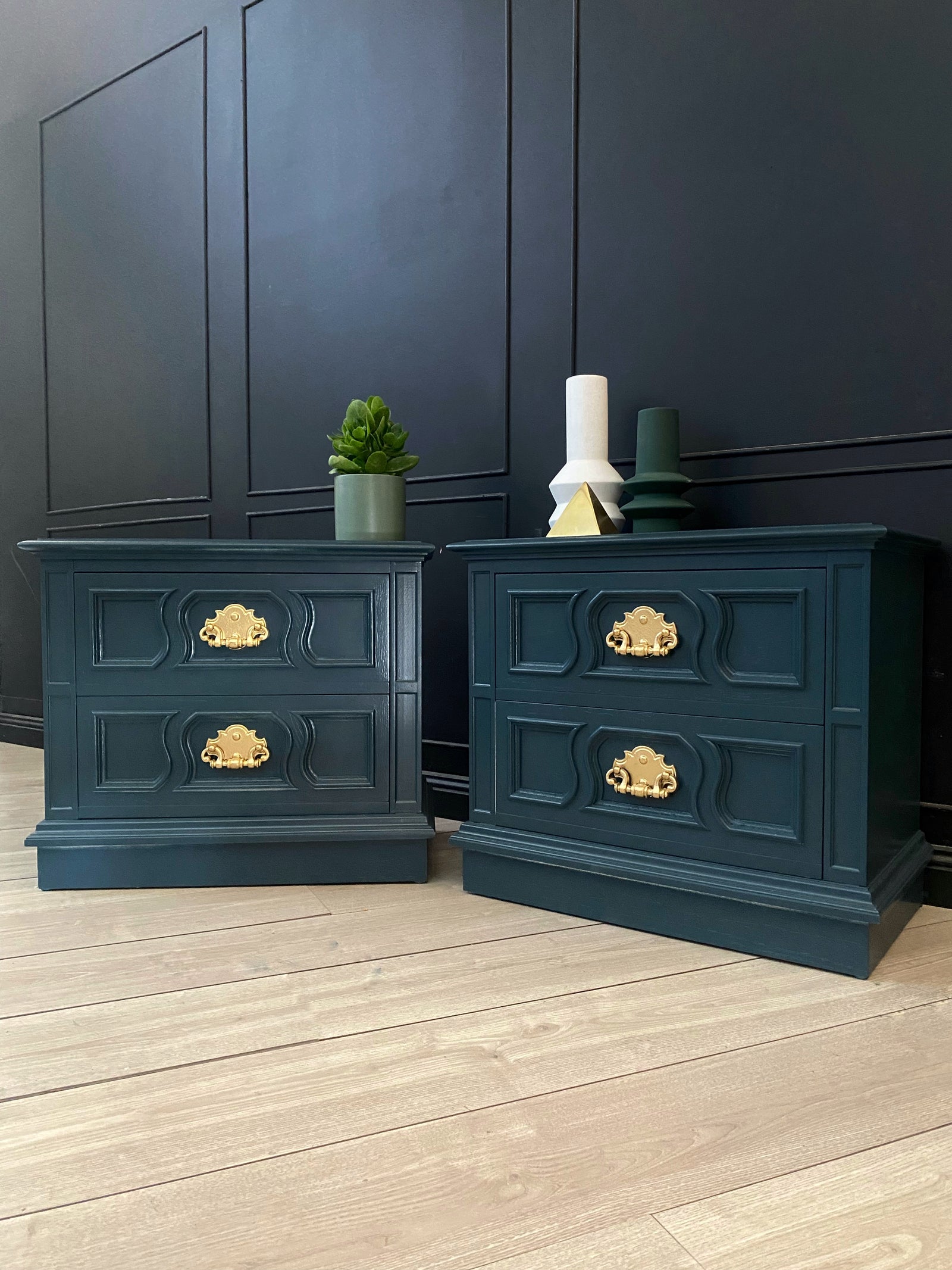 Mid-century bedside tables teal