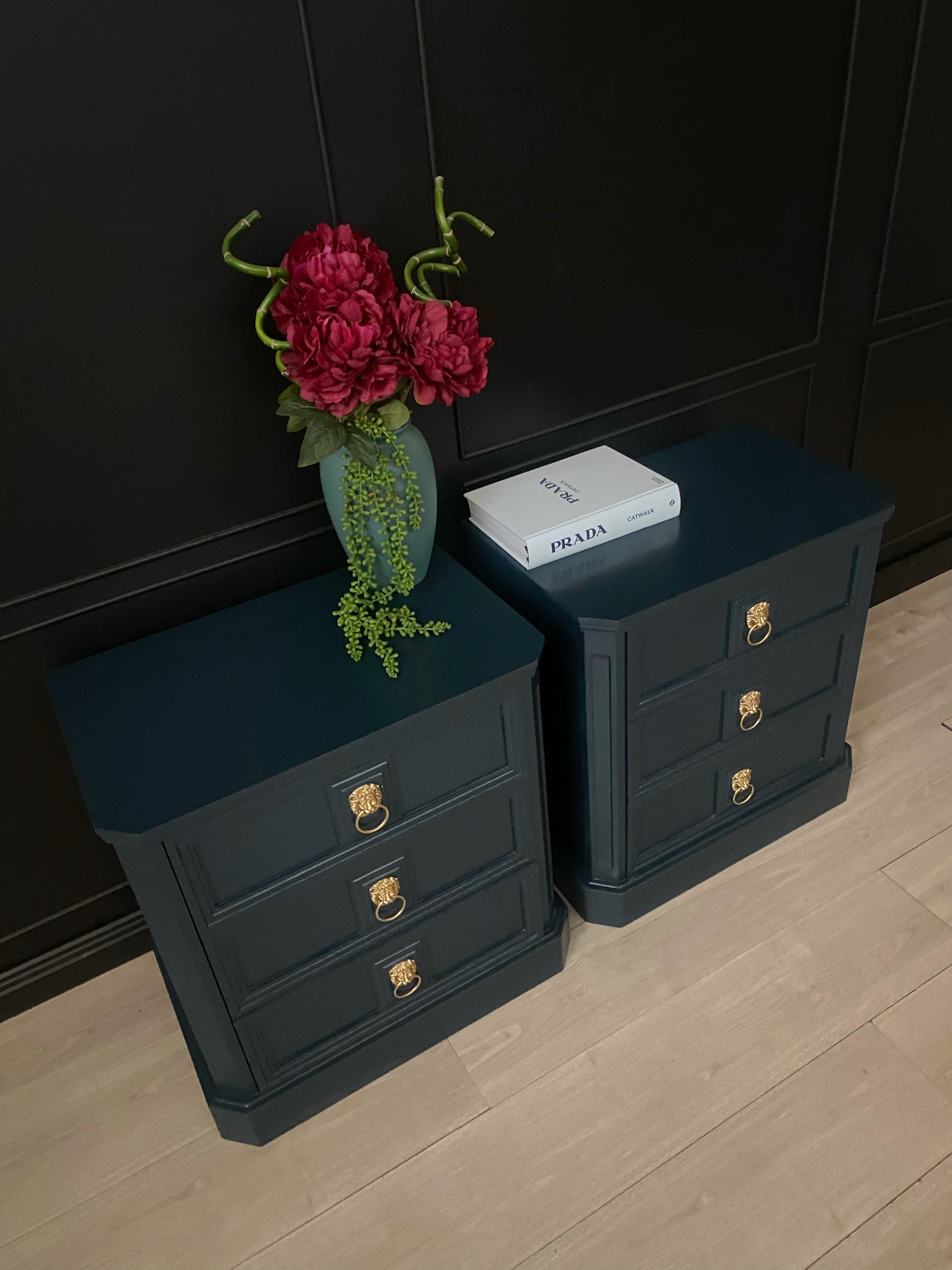 ‘Buttery Brothers’ blue bedside tables