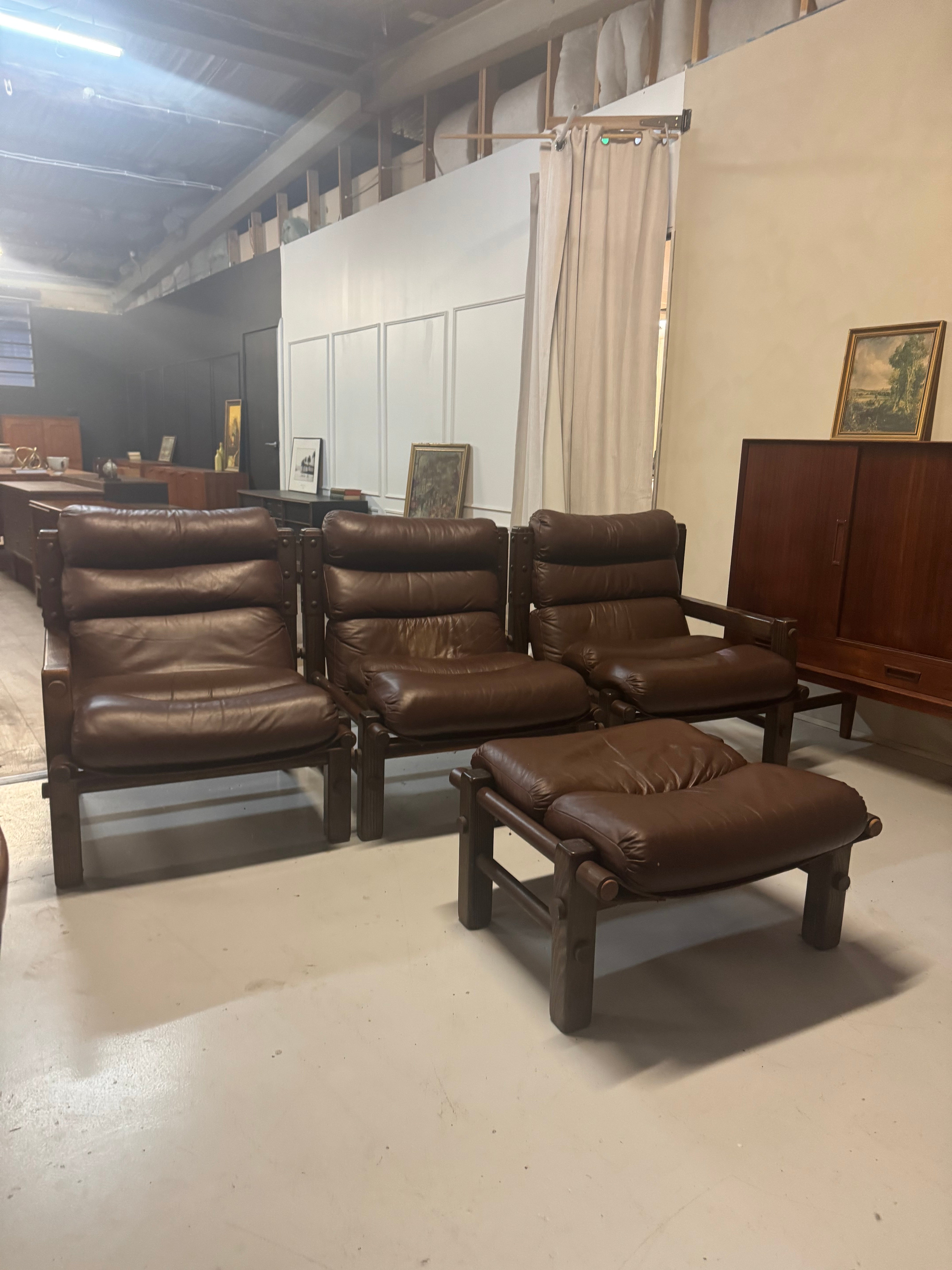 Norman Archibald for Nore Furniture - 3 seater leather lounge and ottoman