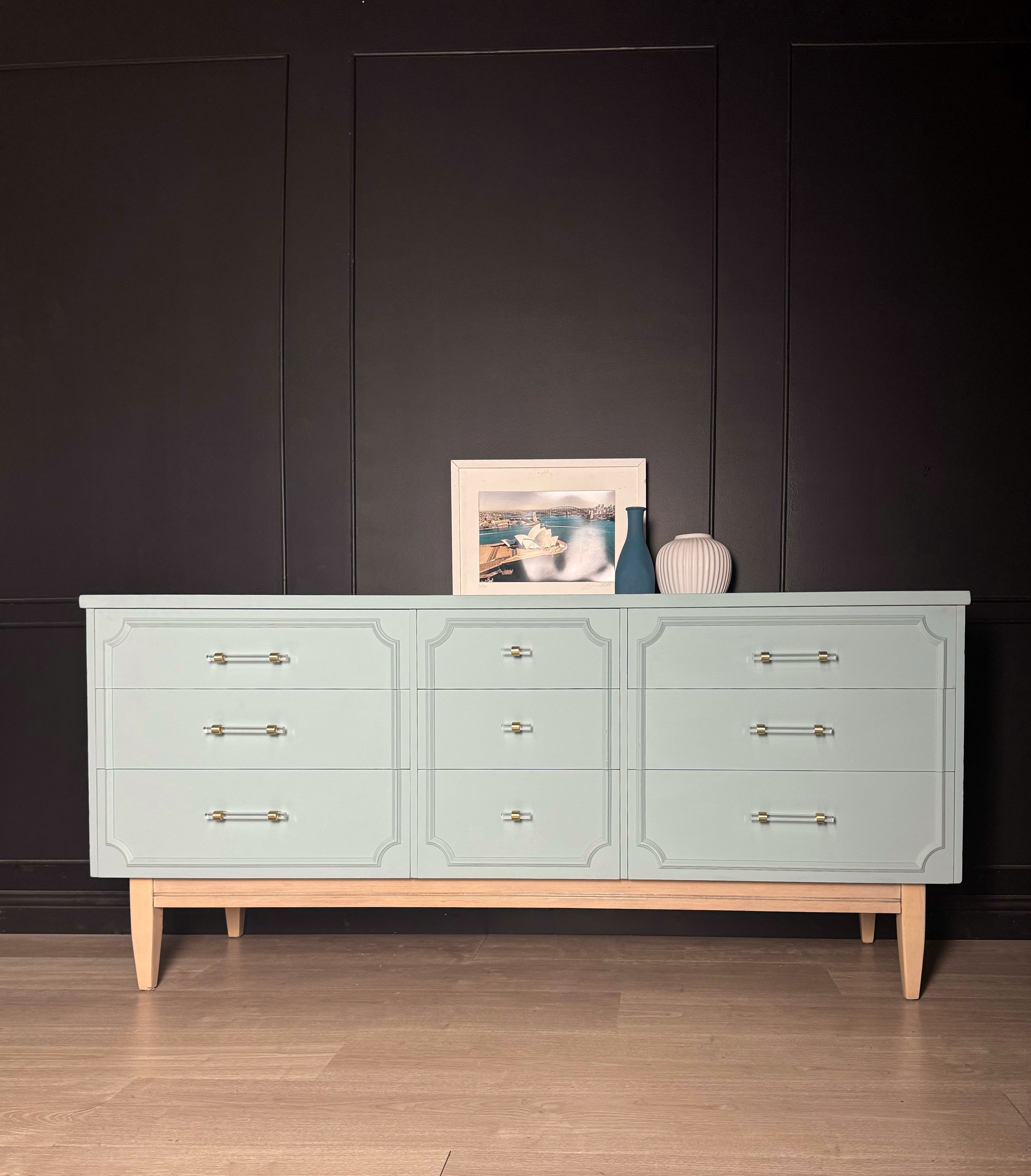 ‘Reliance Furniture’ duck egg blue dresser