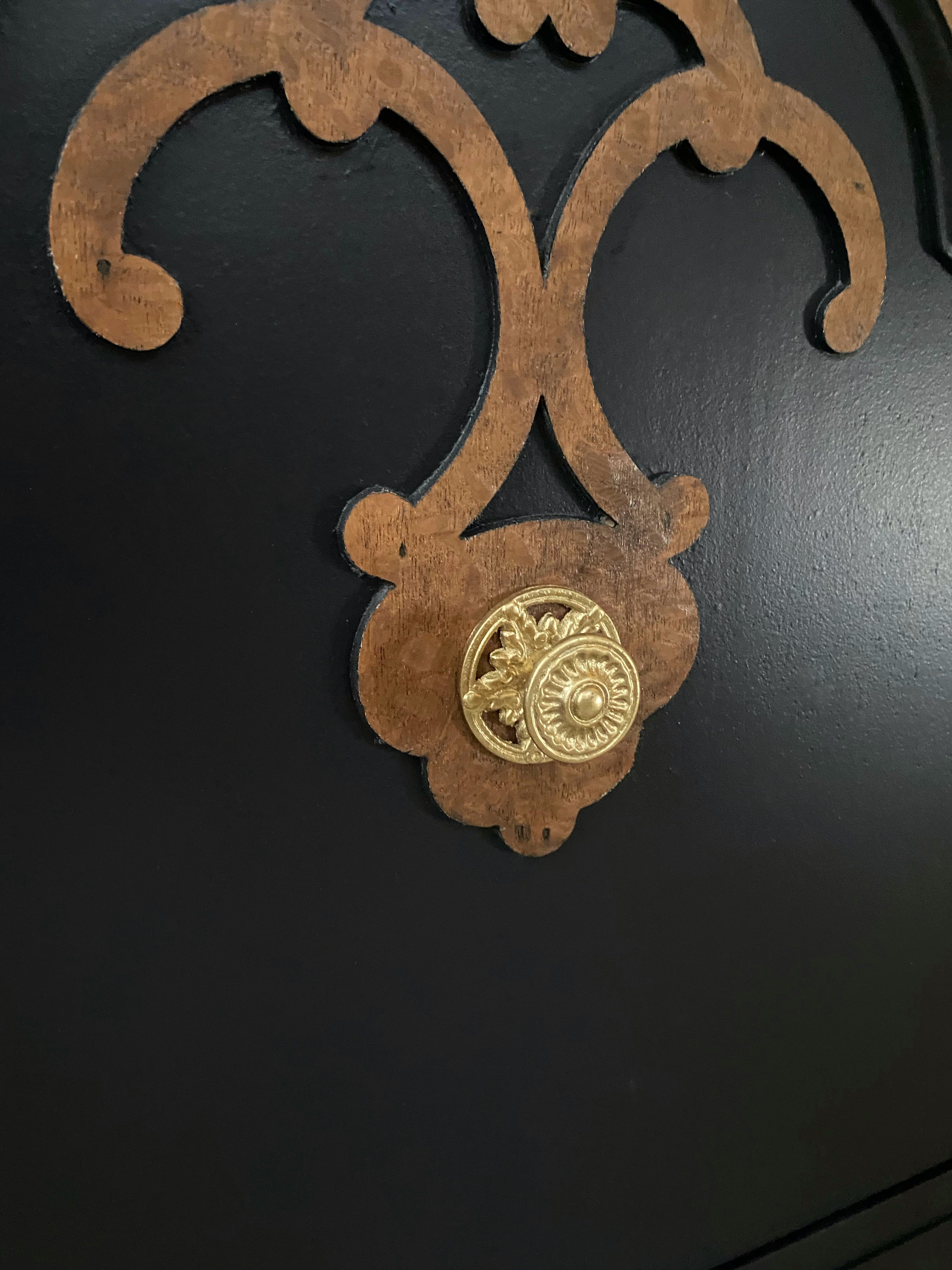 Antique Black Buffet / Sideboard with wood detail