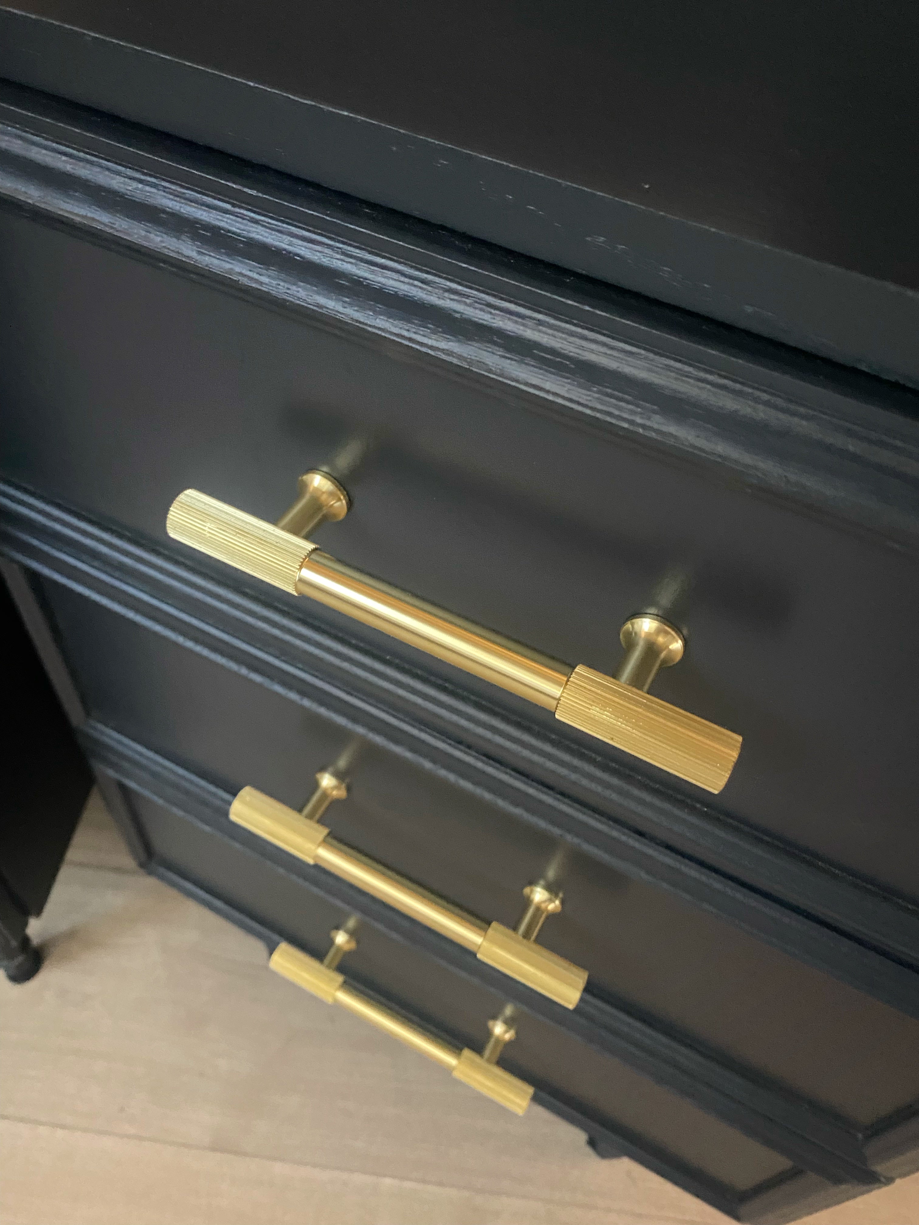 ‘Macrob Furniture’ dark blue bedside tables