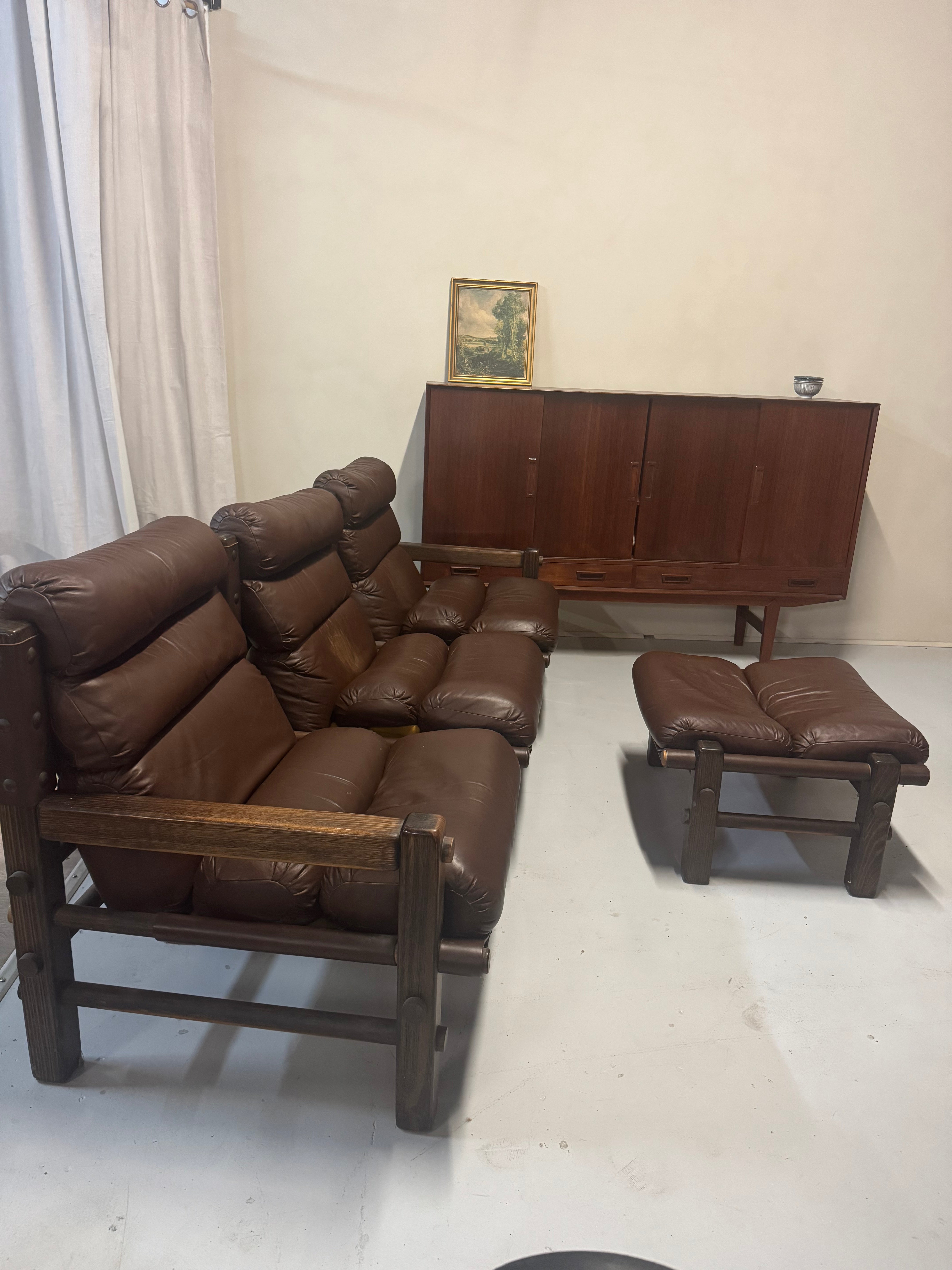 Norman Archibald for Nore Furniture - 3 seater leather lounge and ottoman