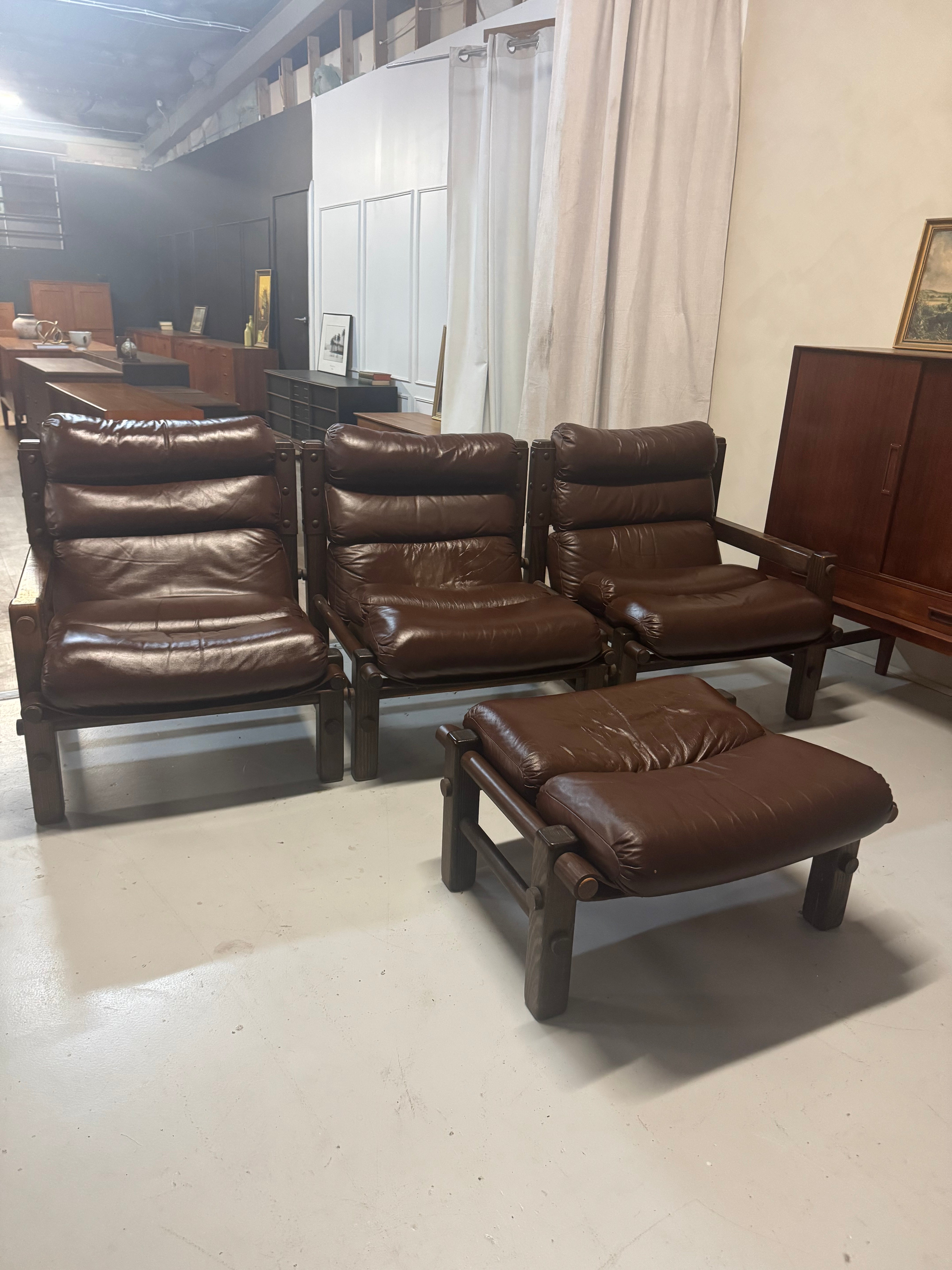 Norman Archibald for Nore Furniture - 3 seater leather lounge and ottoman