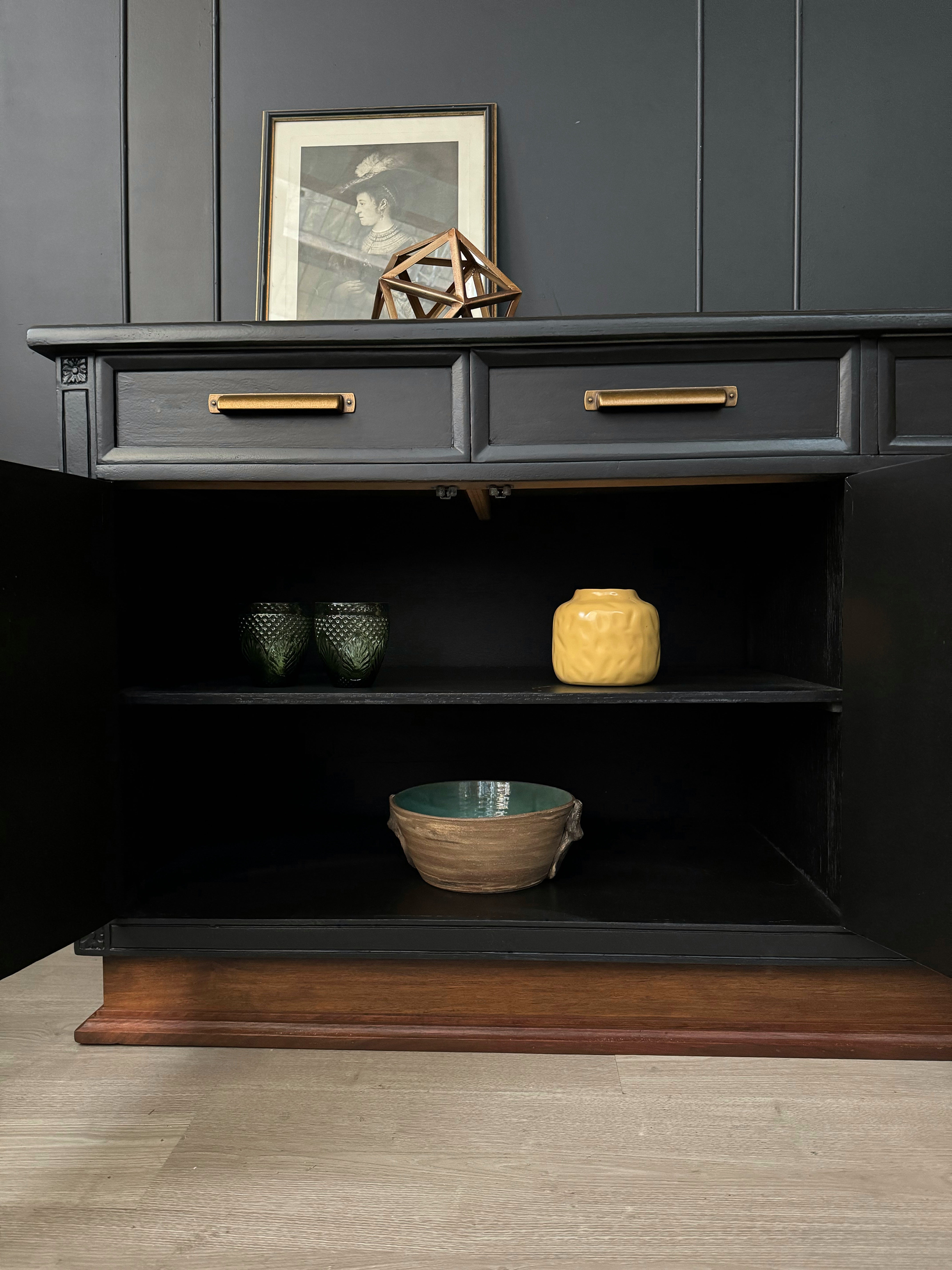 Beautiful black buffet / sideboard with solid wood base