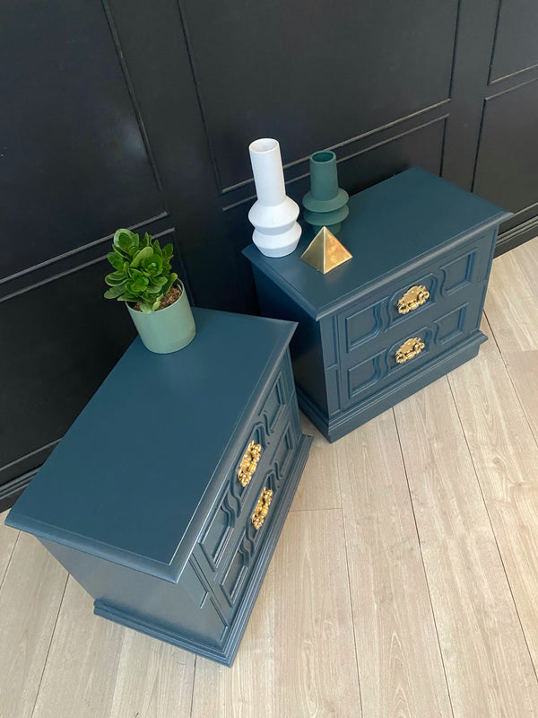 Mid-century bedside tables teal, view 2