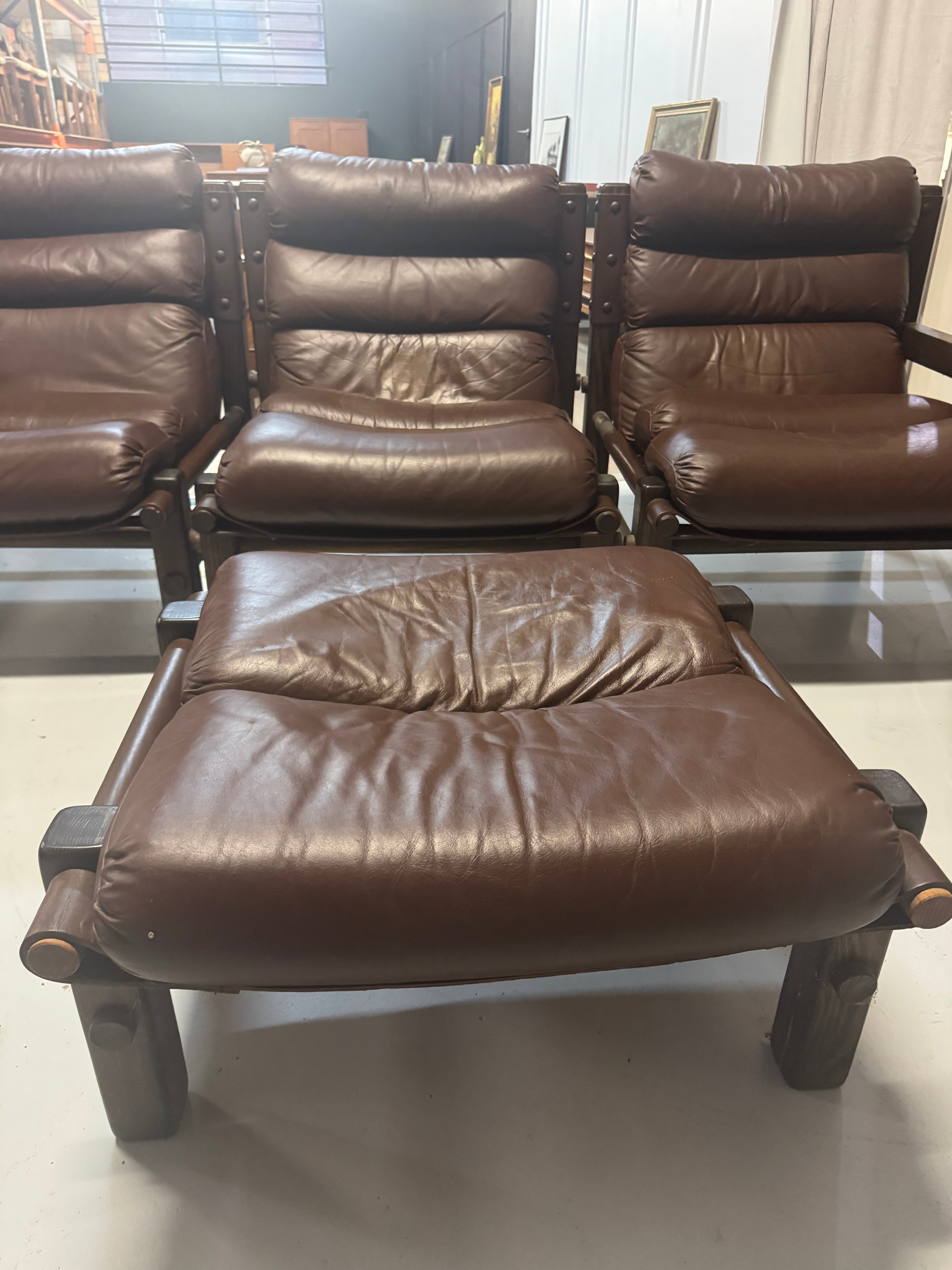 Norman Archibald for Nore Furniture - 3 seater leather lounge and ottoman