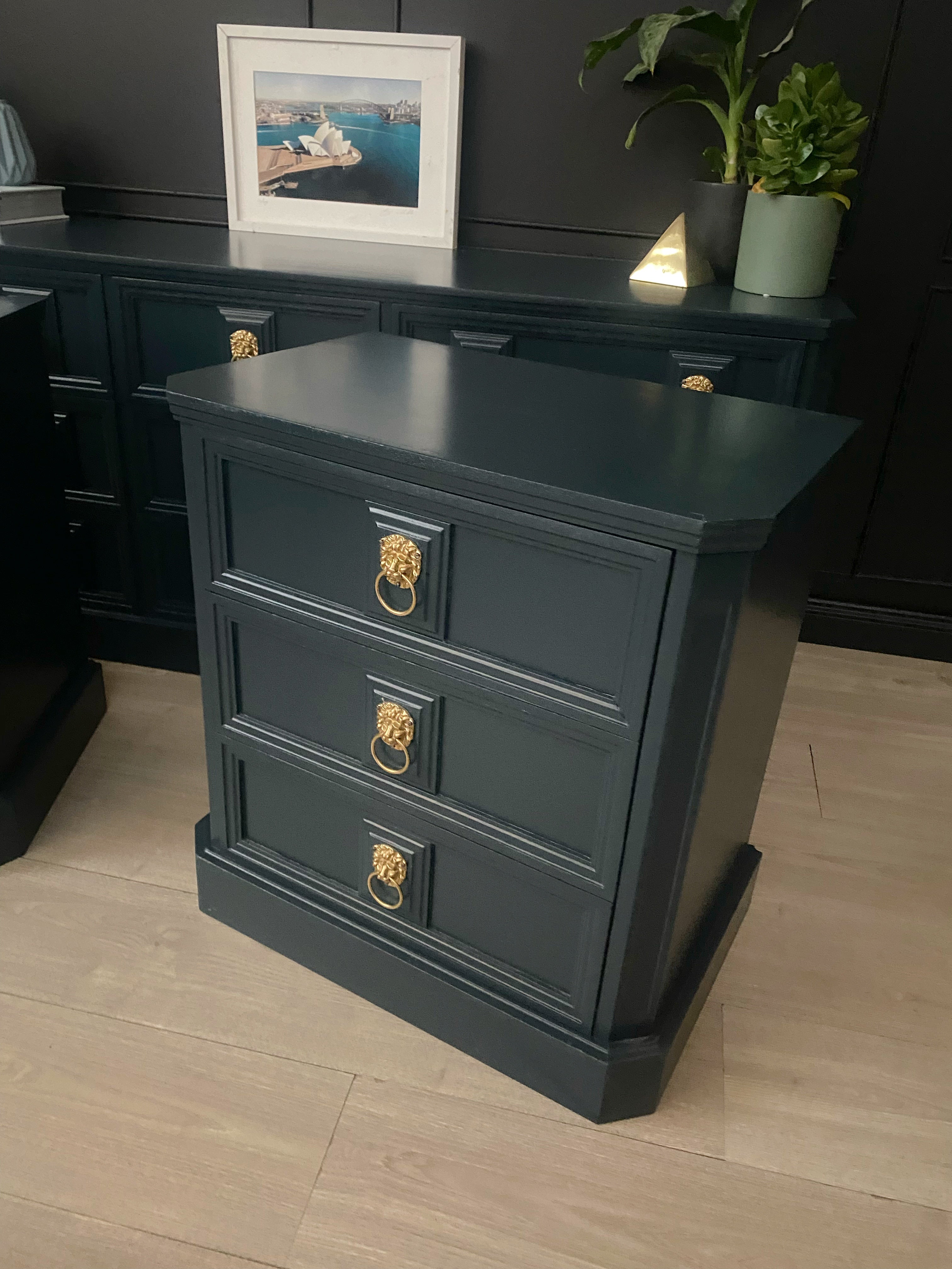 ‘Buttery Brothers’ blue bedside tables