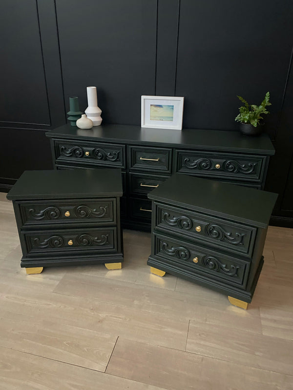 Reliance Furniture bedside tables dark forest green, view 8