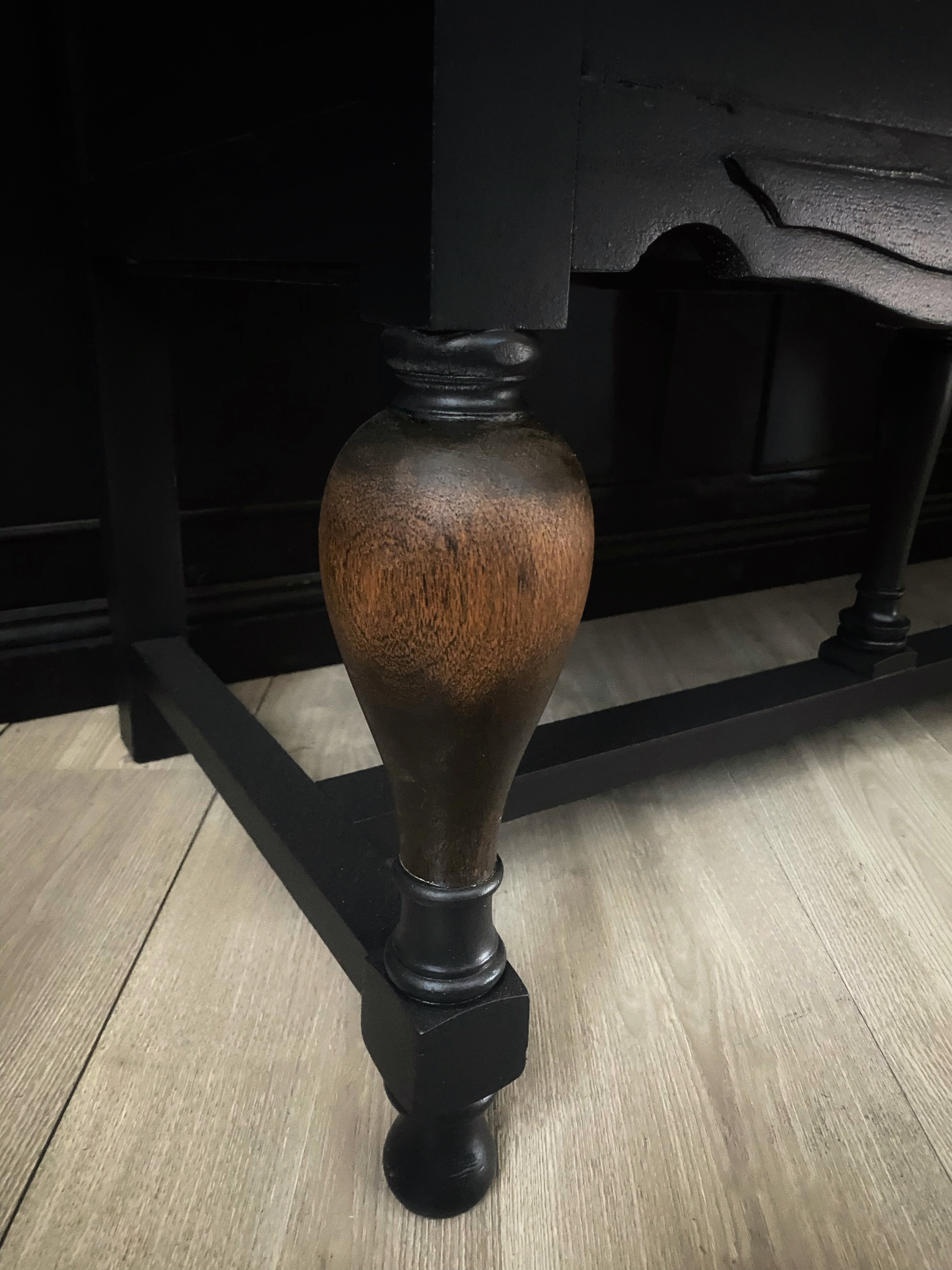 Antique Black Buffet / Sideboard with wood detail