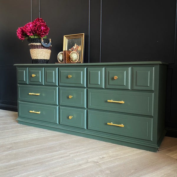 Mid-century dresser dark green, view 3