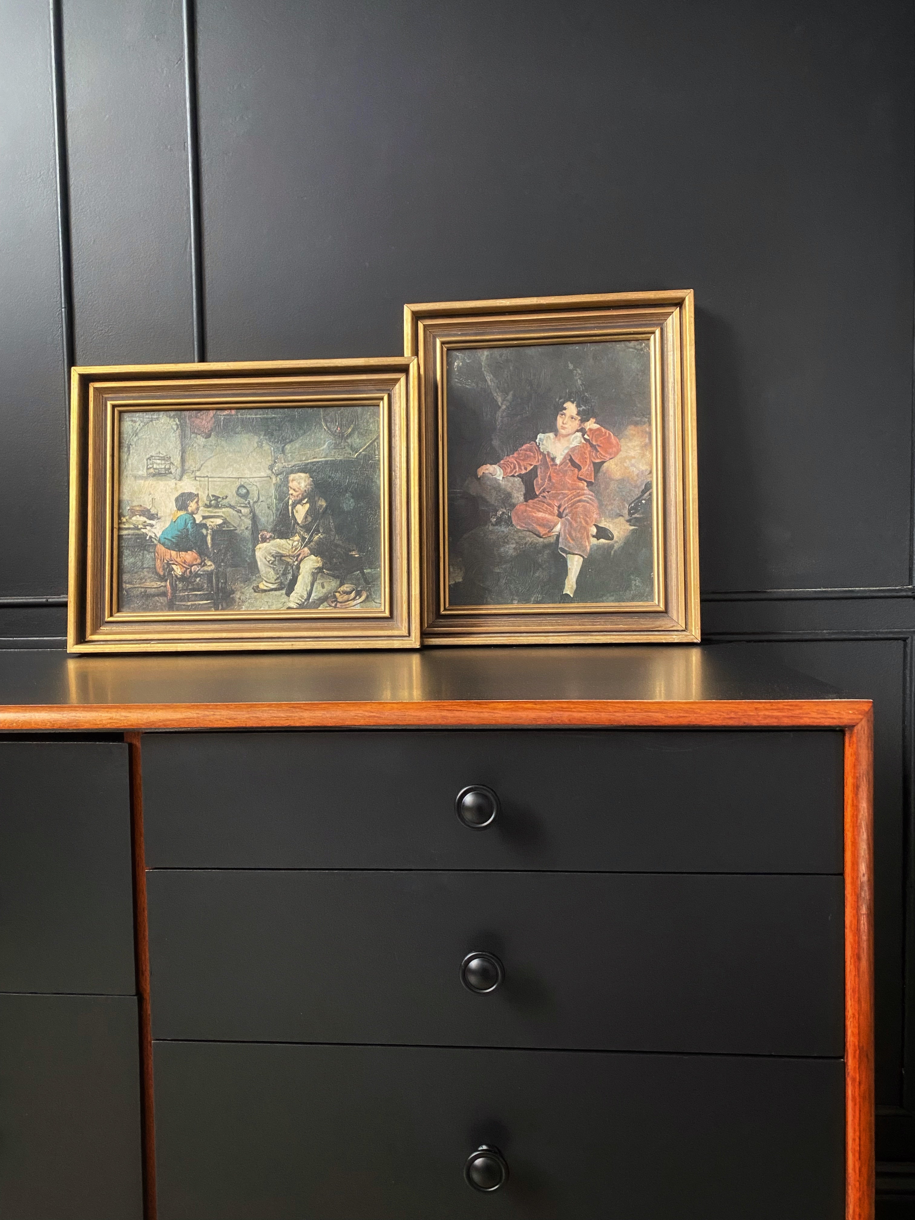 Black and wood mid century drawers with black handles