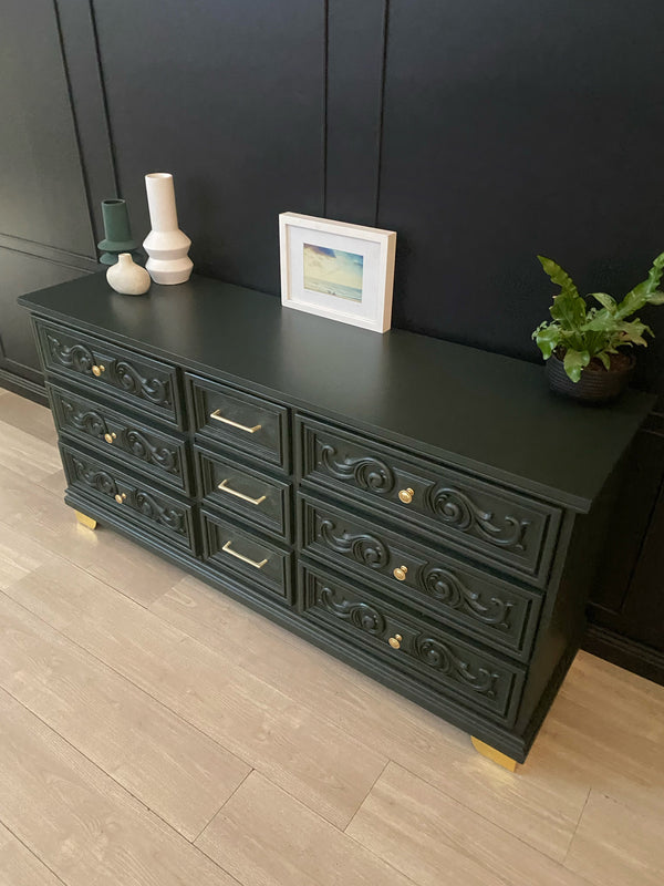 Reliance Furniture dresser dark forest green, view 6