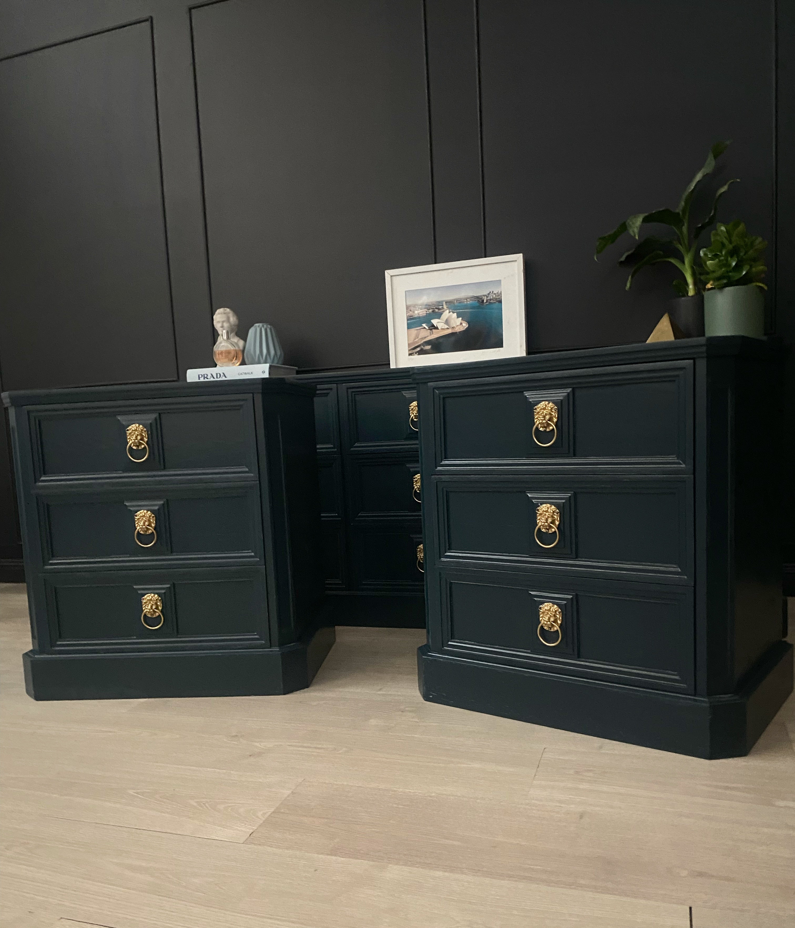 ‘Buttery Brothers’ blue bedside tables