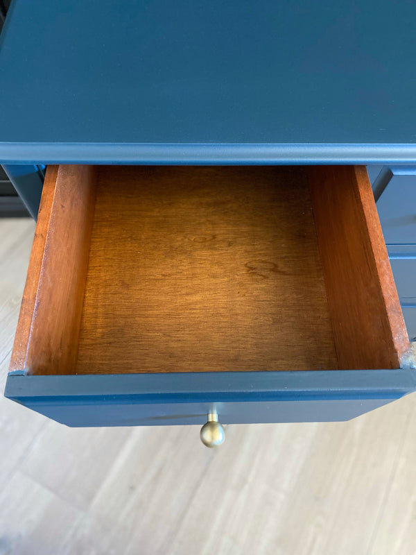 Mid-century bedside tables teal blue, view 3