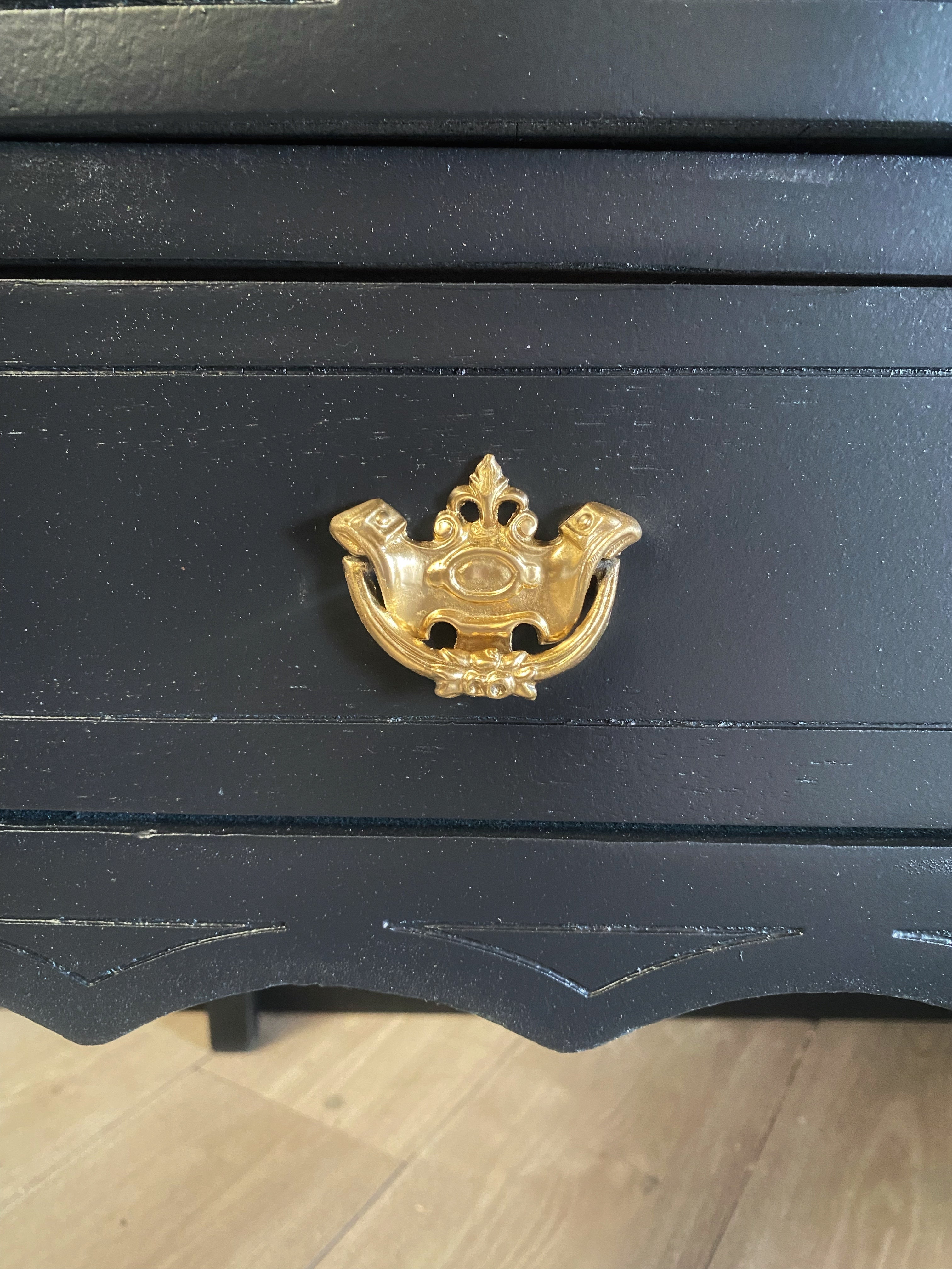 Elegant black sideboard with gorgeous brass drop handles