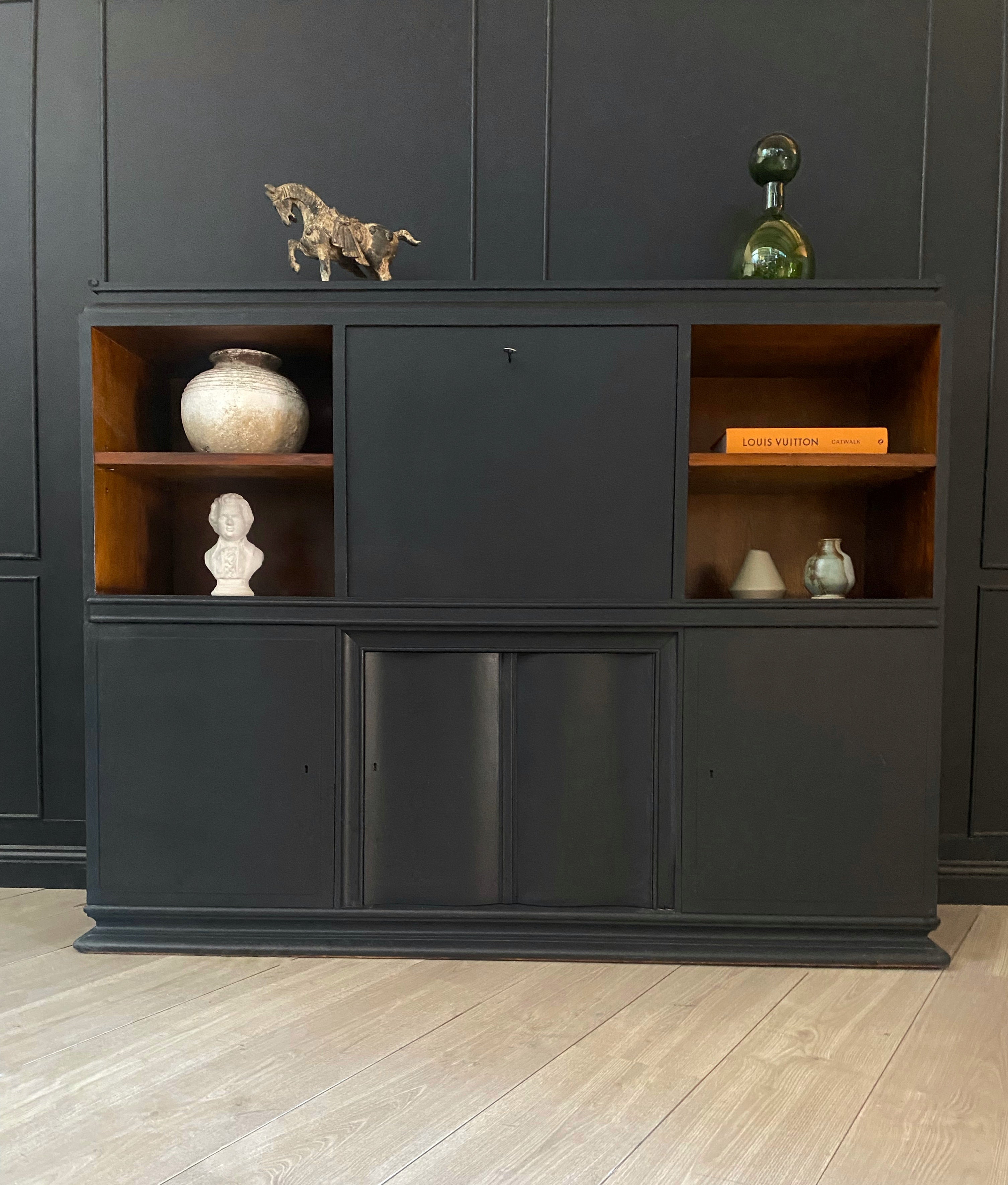Black European Antique Bookcase with Stunning Walnut Finish