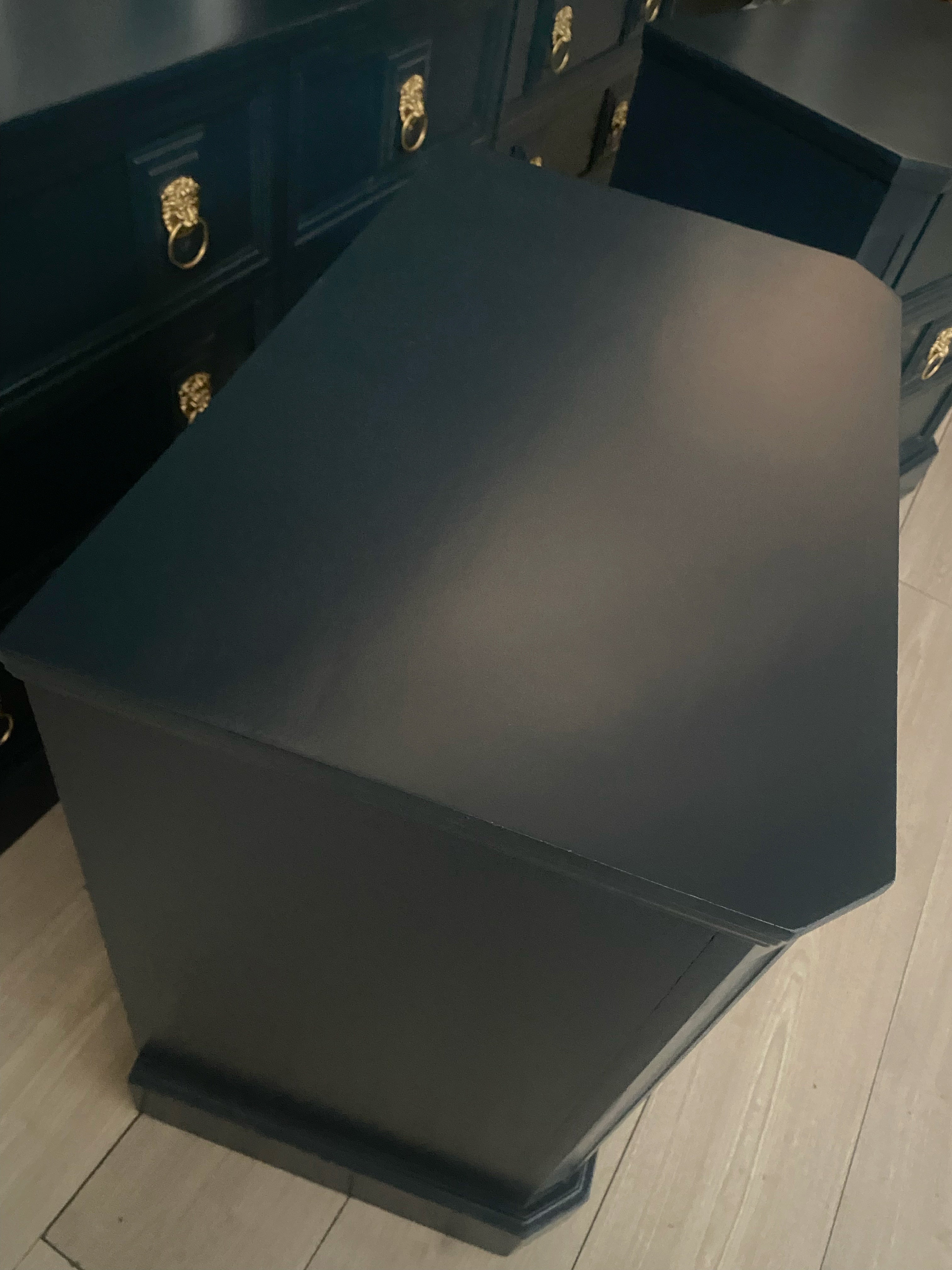 ‘Buttery Brothers’ blue bedside tables