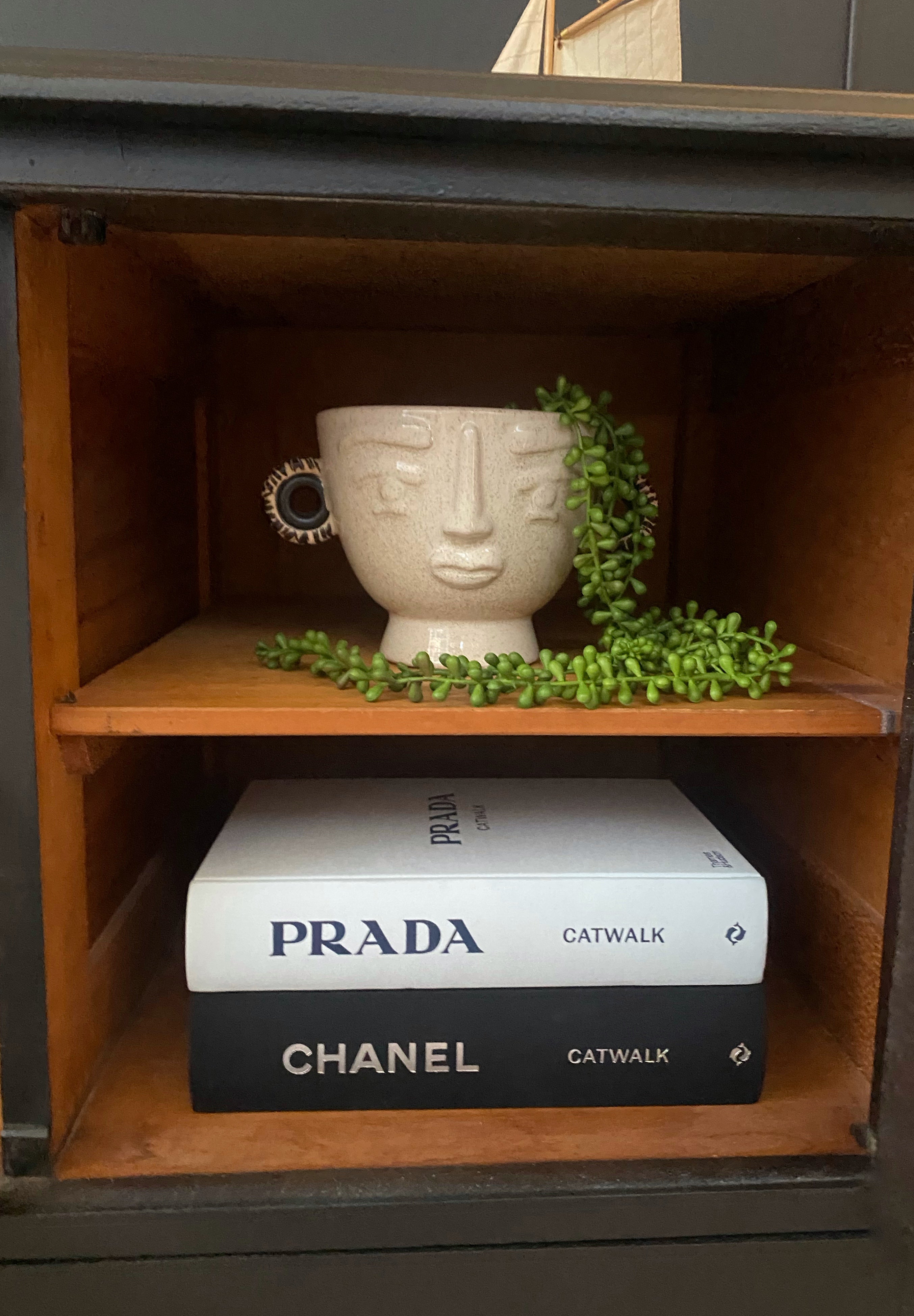 Antique Black Buffet / Sideboard with wood detail