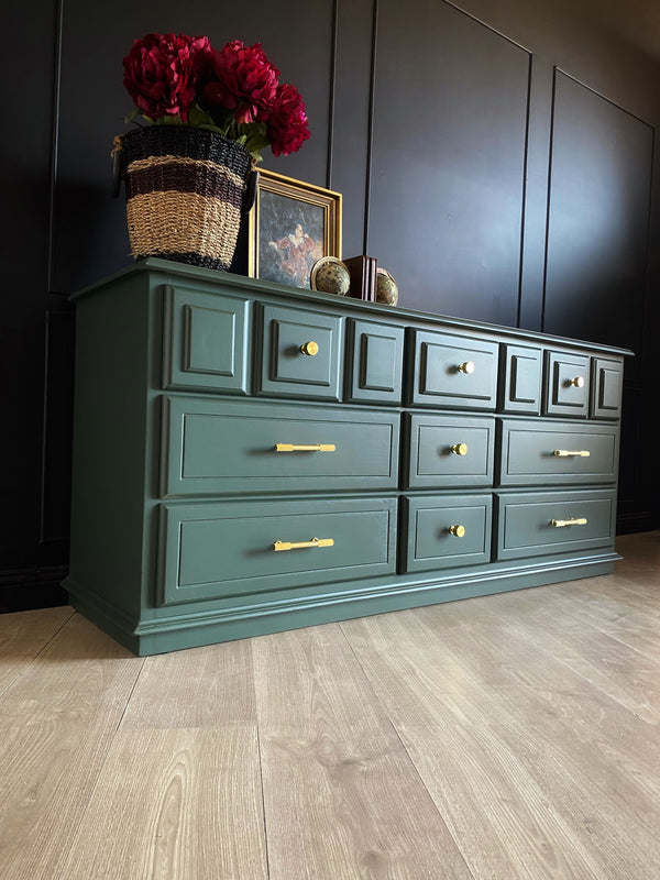 Mid-century dresser dark green, view 2