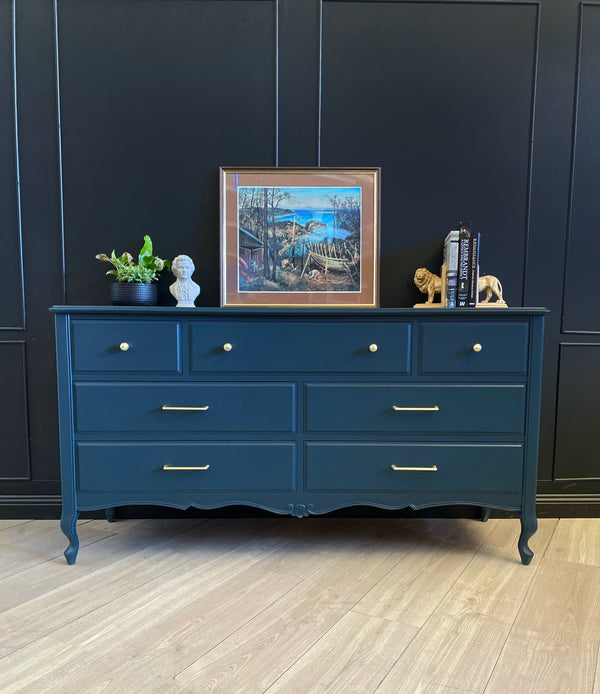 Mid-century dresser teal blue, view 2