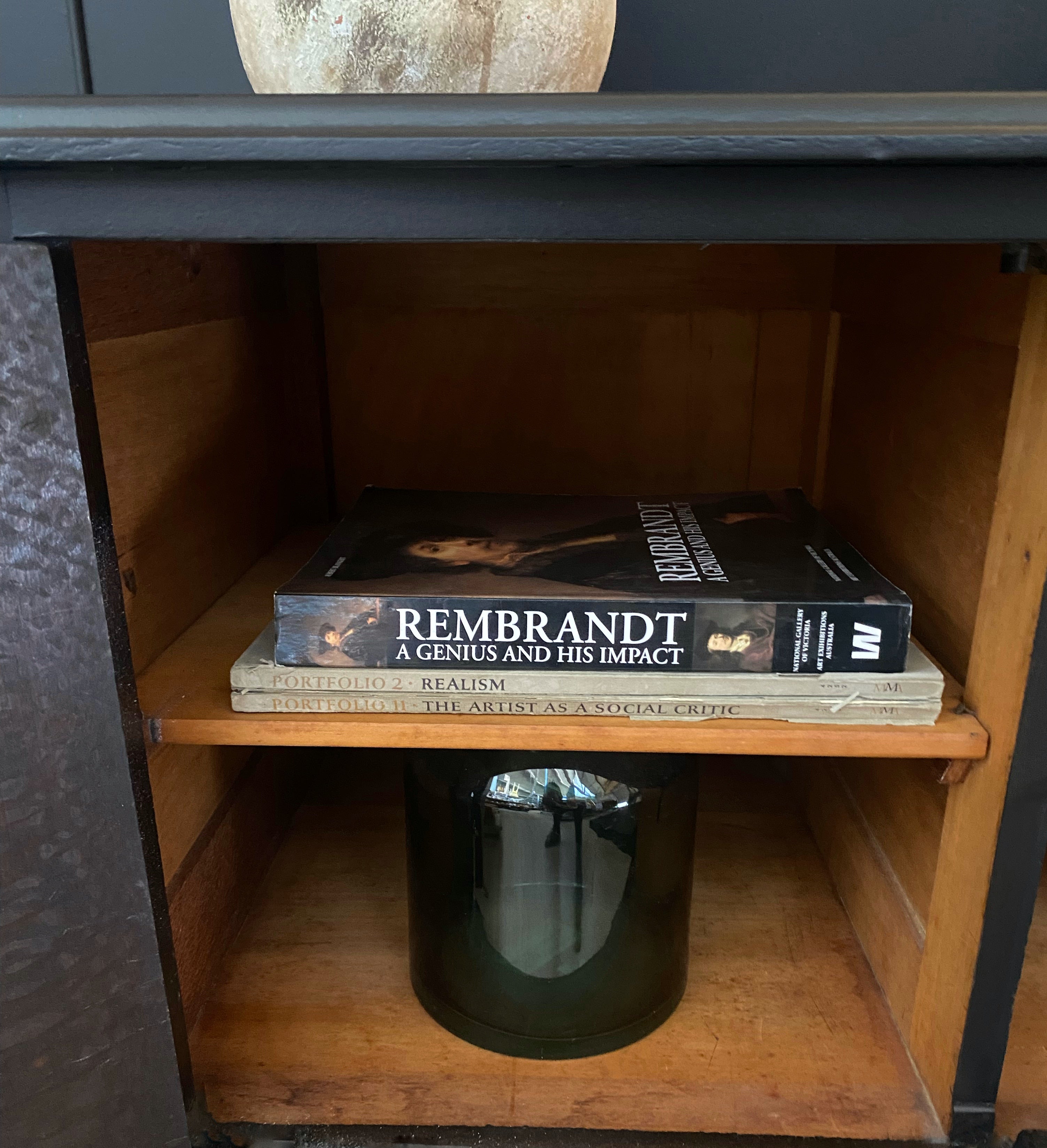Antique Black Buffet / Sideboard with wood detail