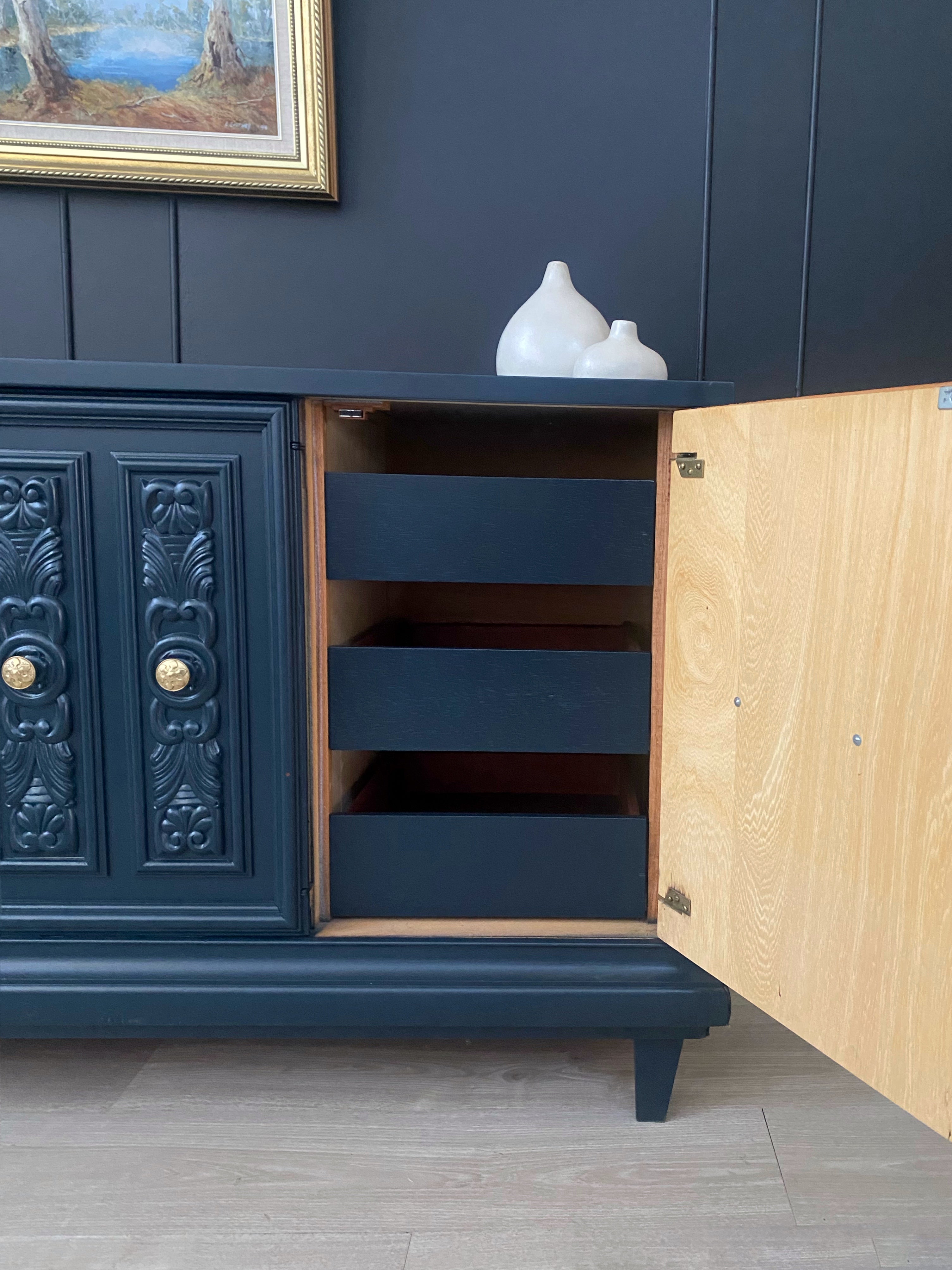 ‘Burgess Furniture’ sideboard / buffet dark blue