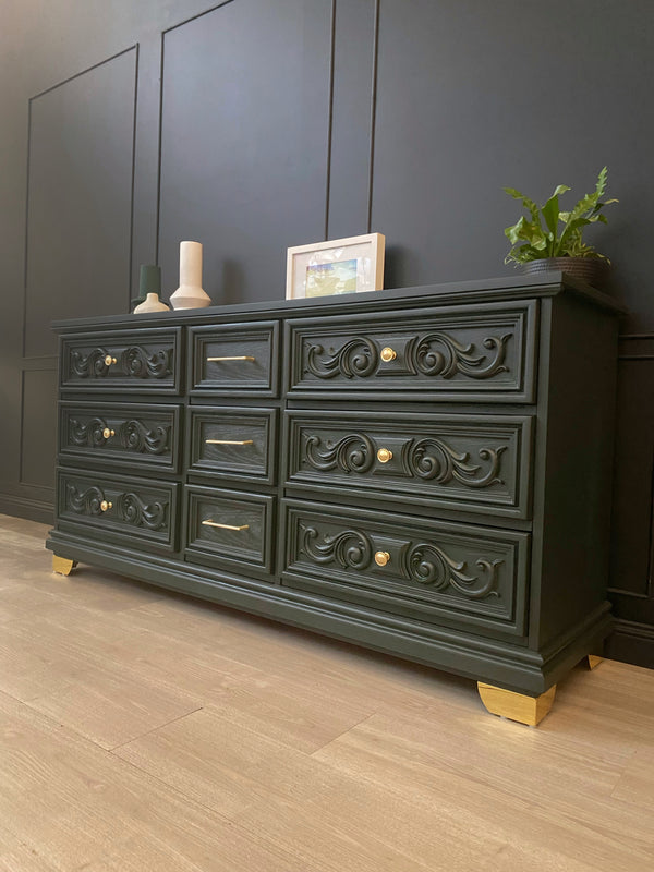 Reliance Furniture dresser dark forest green, view 3
