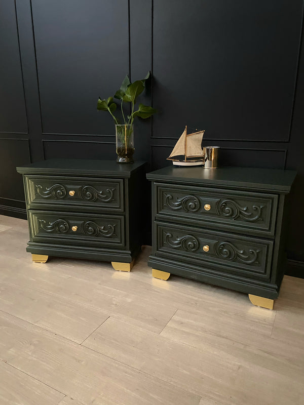 Reliance Furniture bedside tables dark forest green, view 3