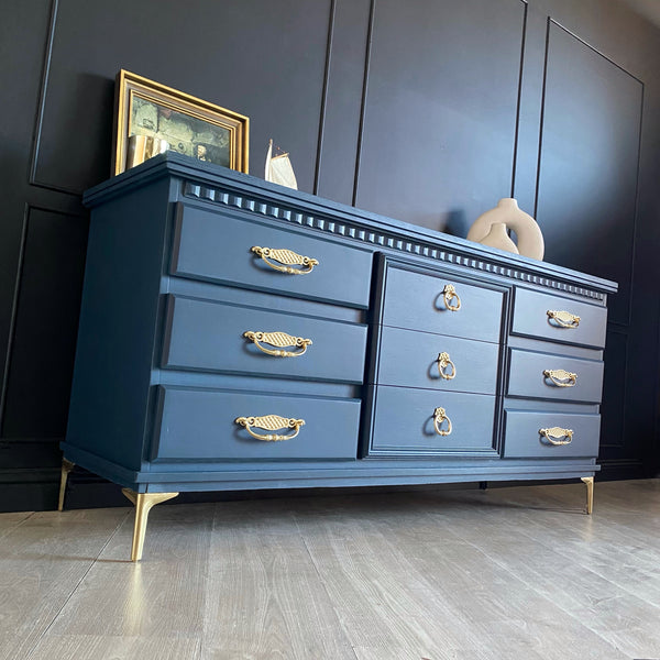 Mid-century dresser dark blue, view 2