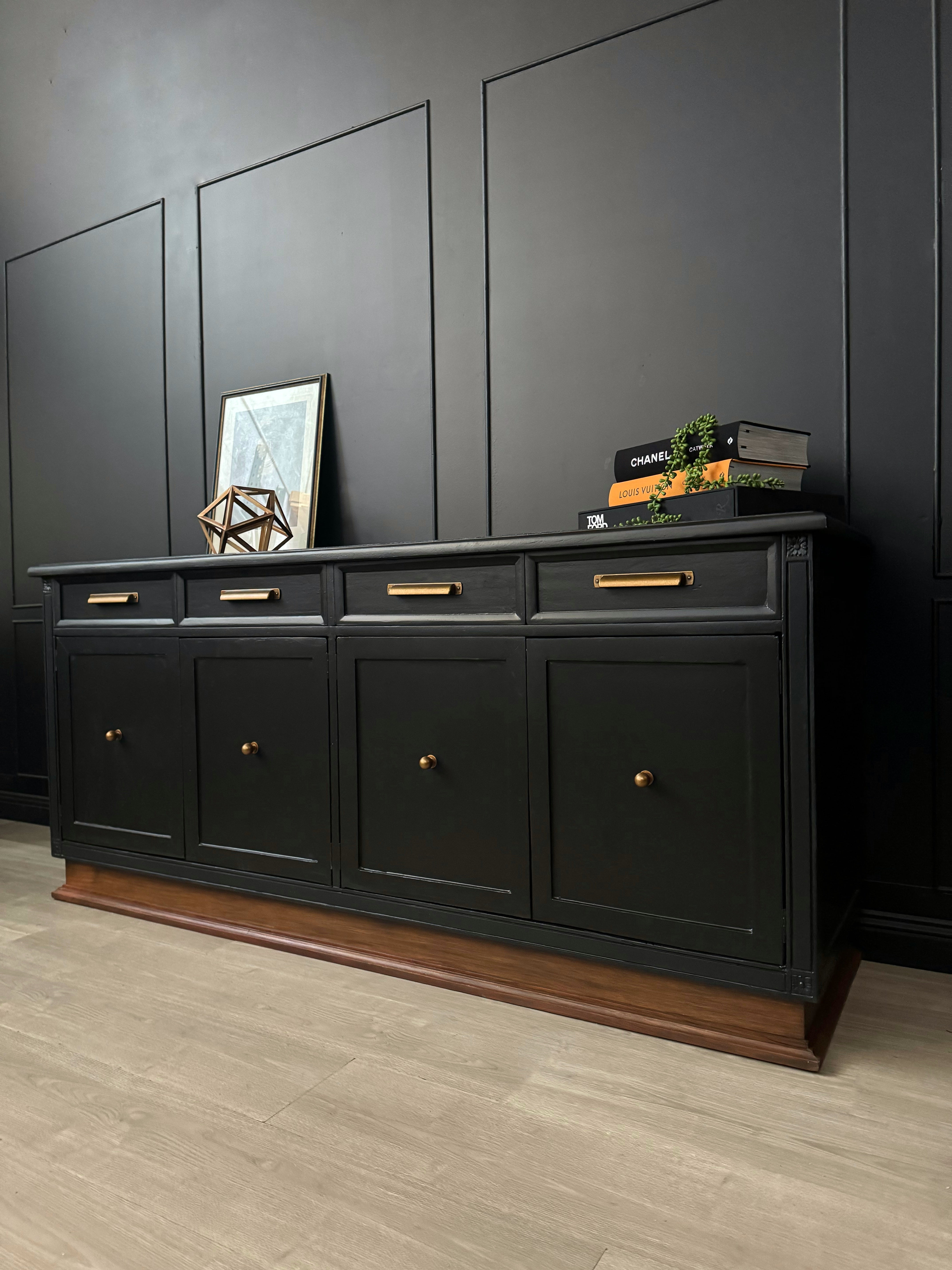 Beautiful black buffet / sideboard with solid wood base