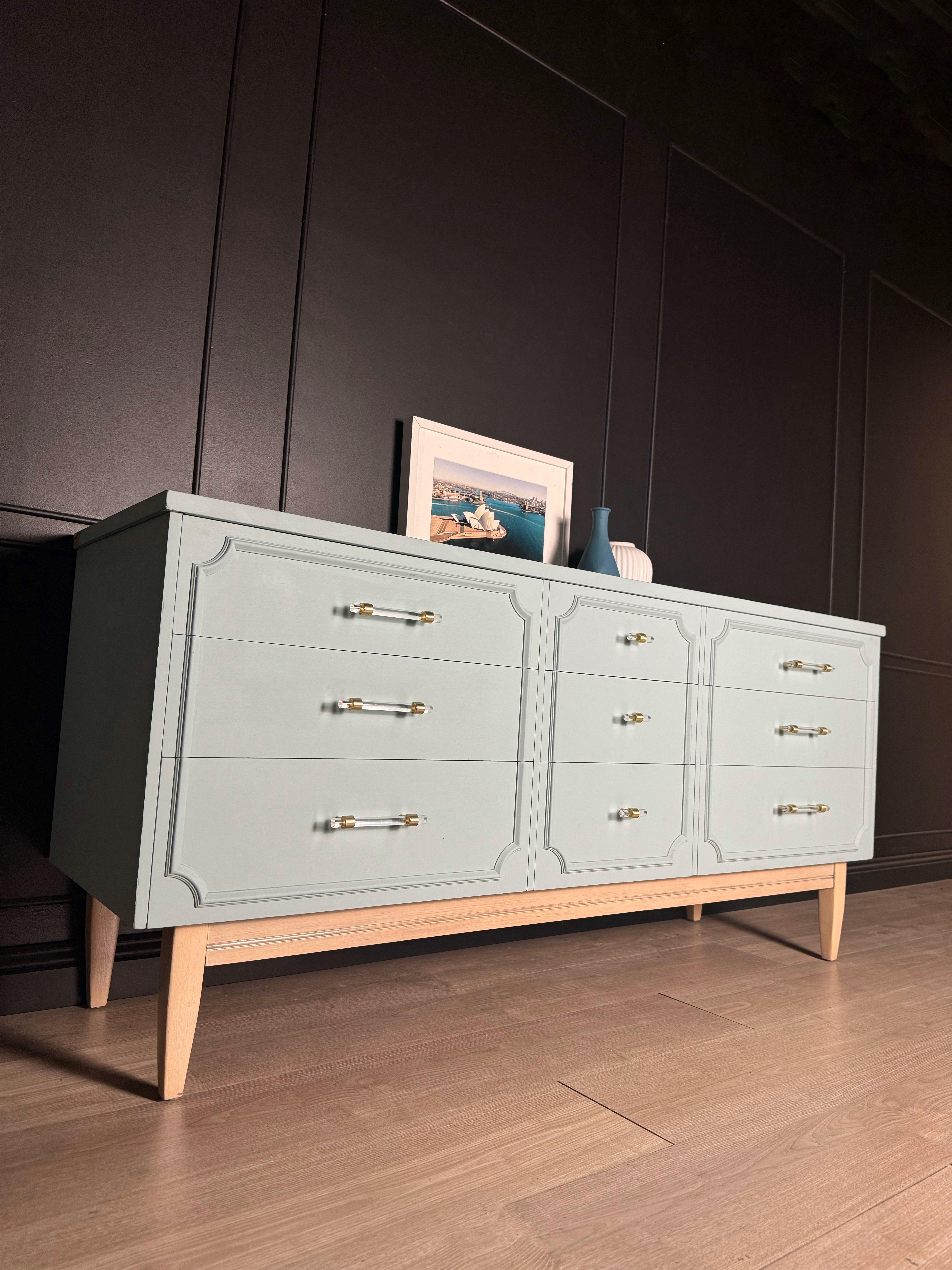 ‘Reliance Furniture’ duck egg blue dresser