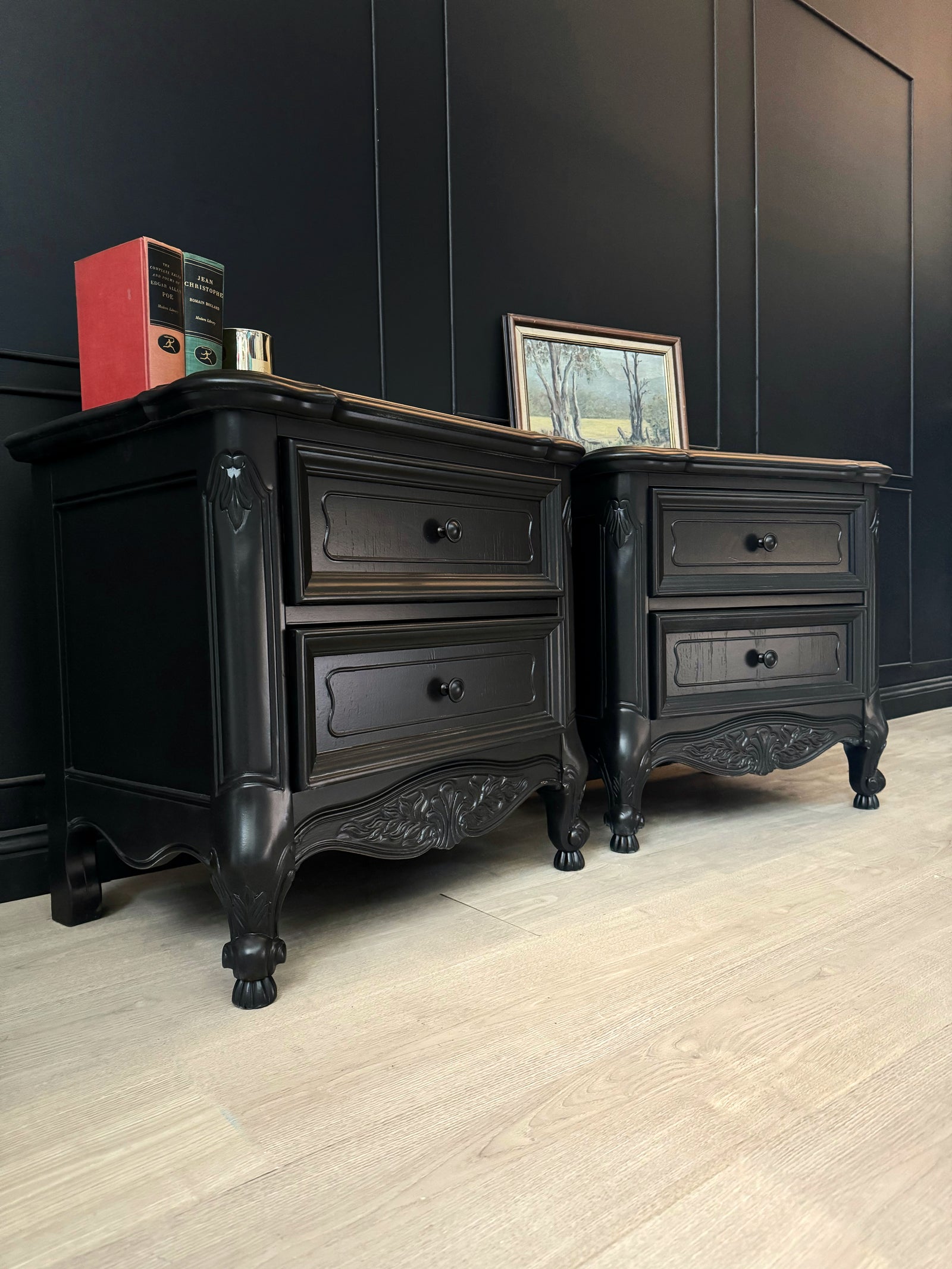 Mid-century bedside tables black