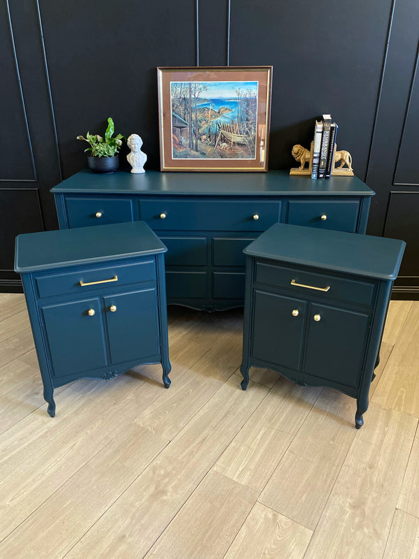 Mid-century dresser teal blue, view 4