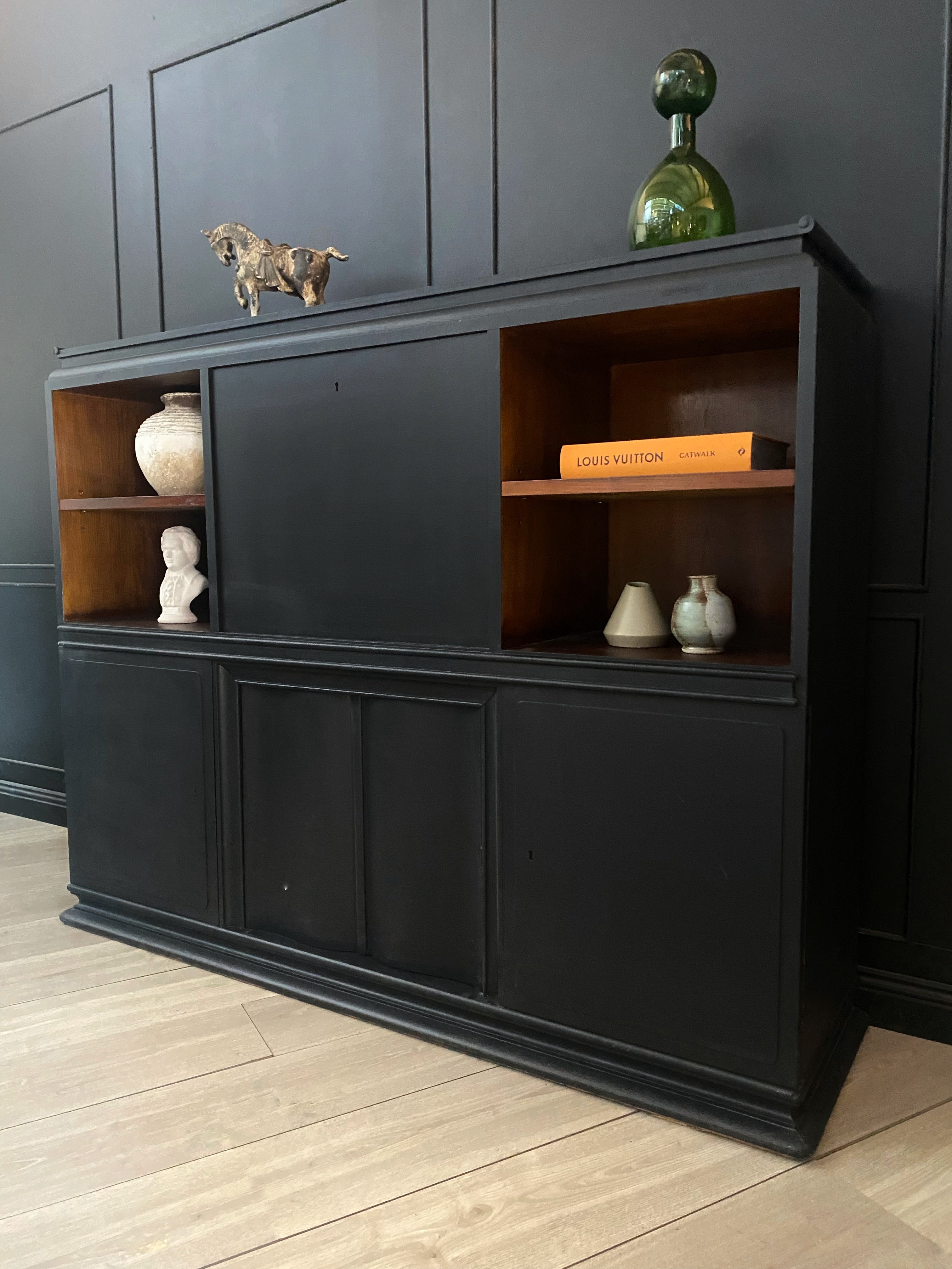 Black European Antique Bookcase with Stunning Walnut Finish