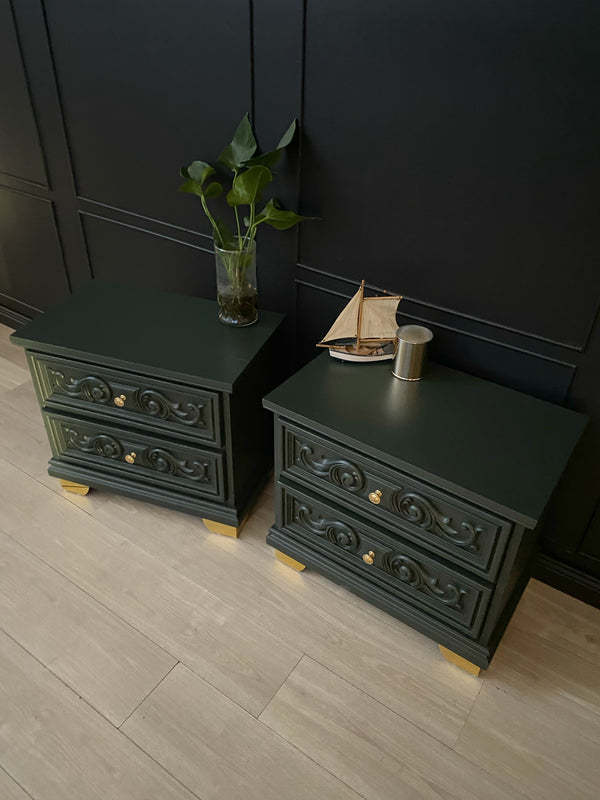 Reliance Furniture bedside tables dark forest green, view 4