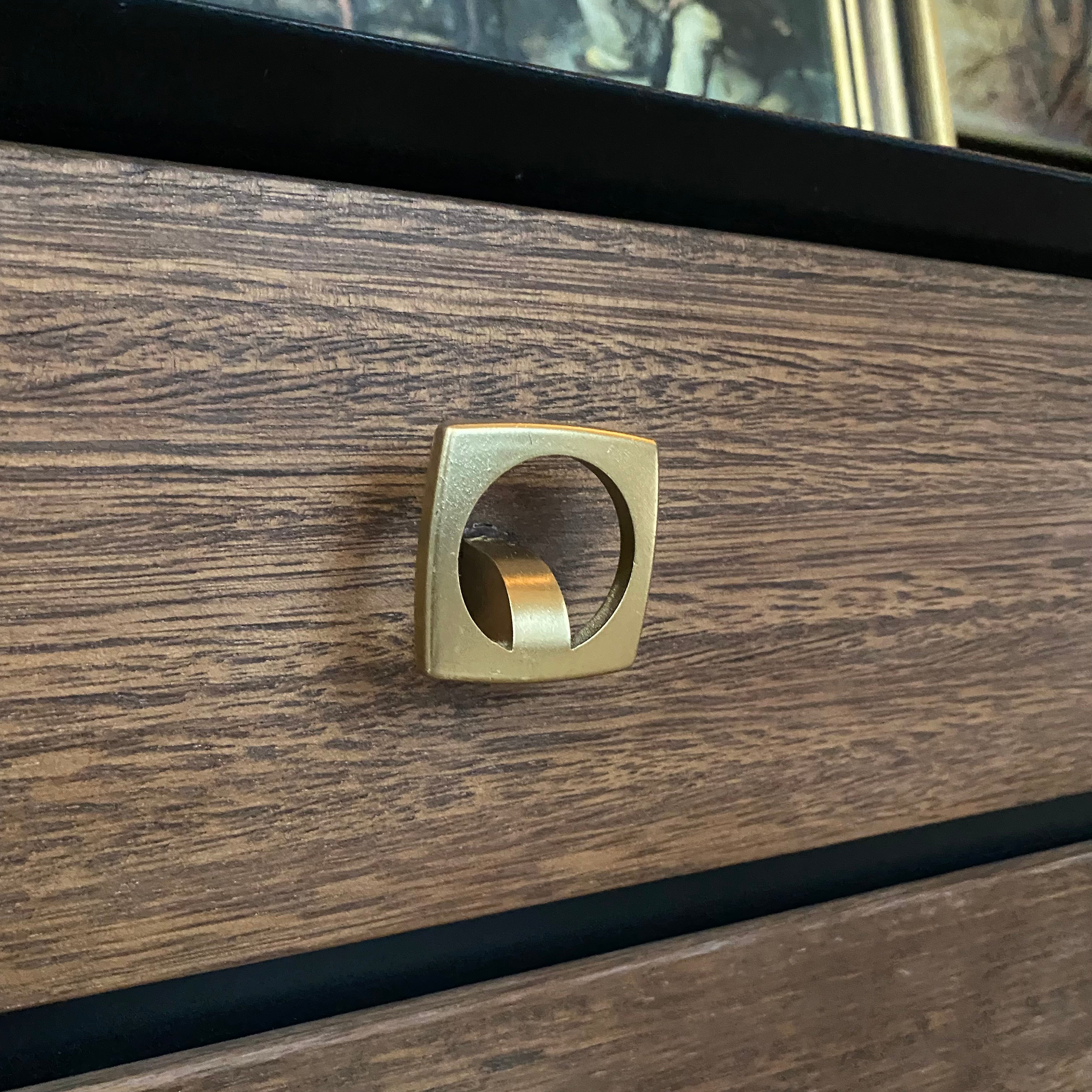 Black and wood mid century dresser with textured drawers