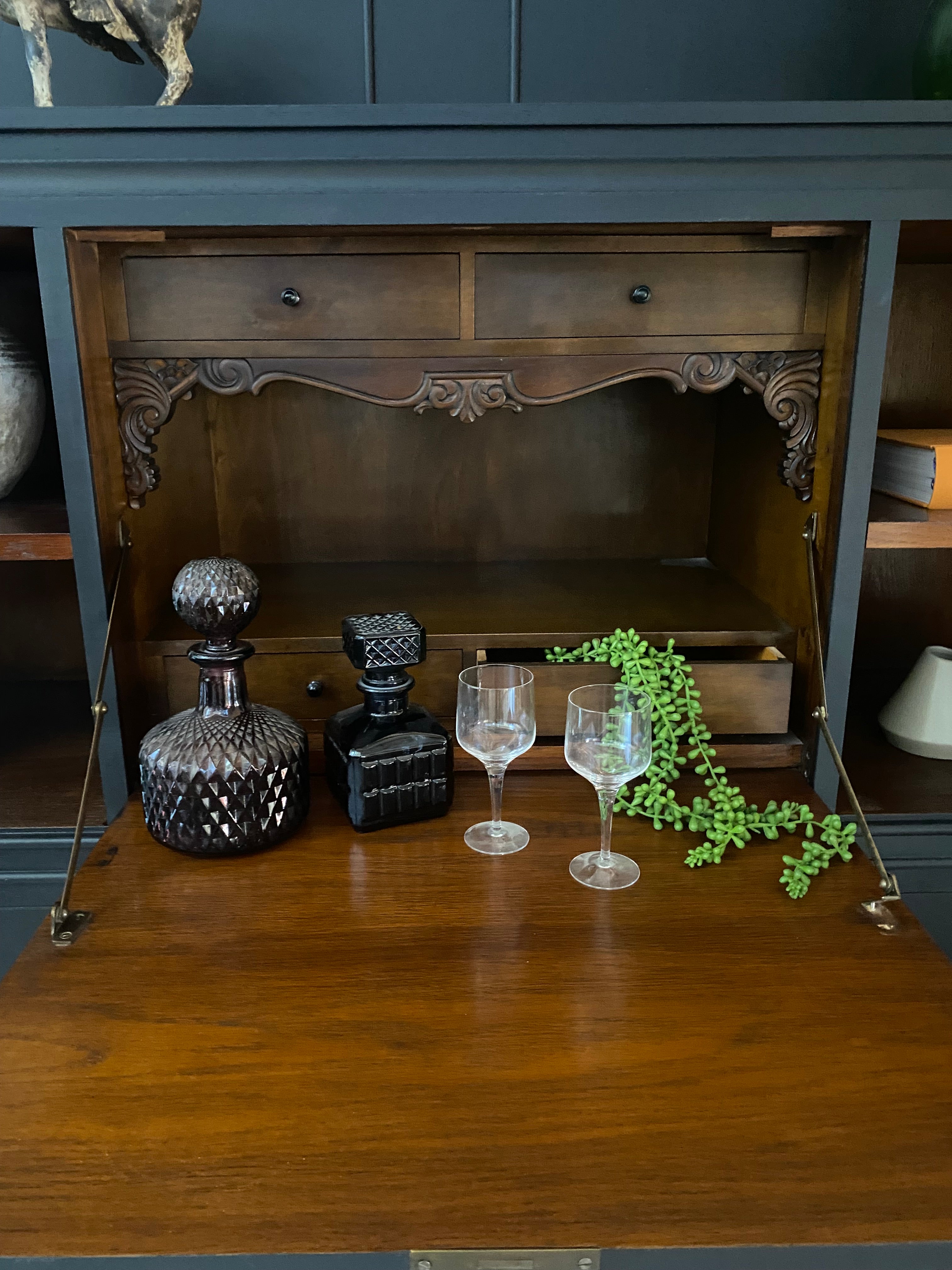 Black European Antique Bookcase with Stunning Walnut Finish