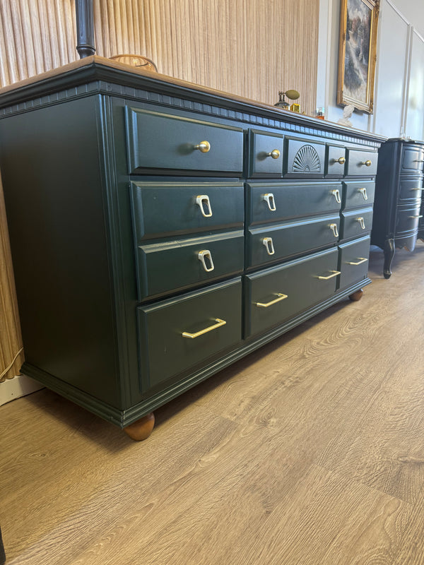 Mid-century dresser and bedside tables green, view 2