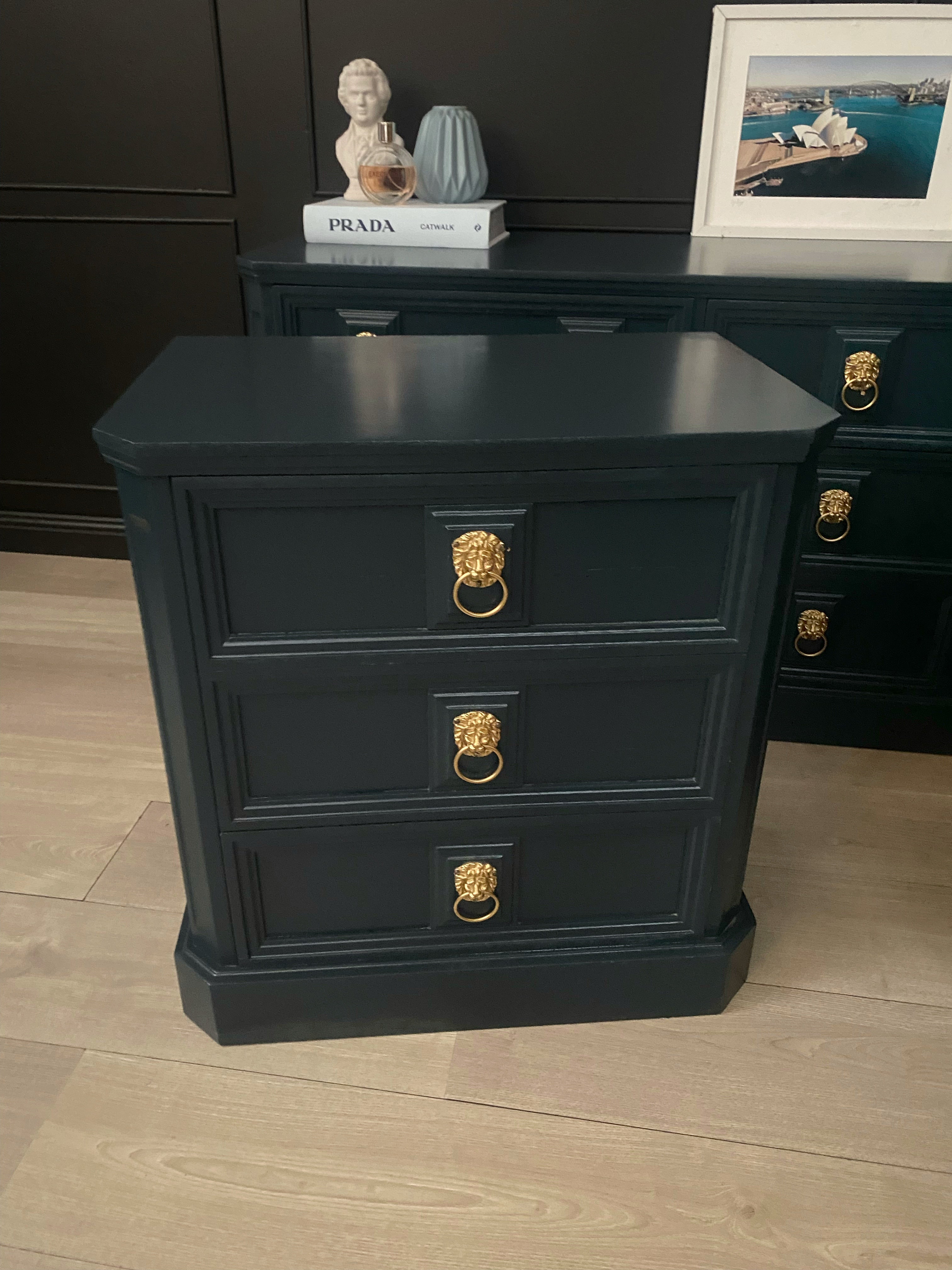 ‘Buttery Brothers’ blue bedside tables