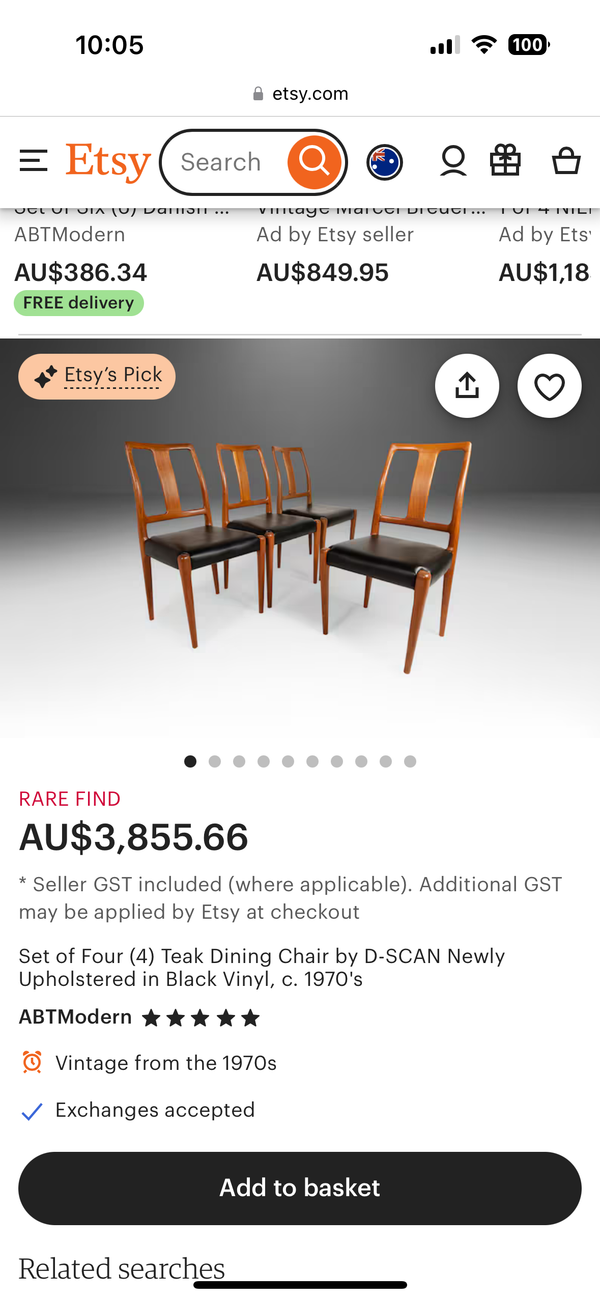 Mid-century dining chairs teak black, view 6