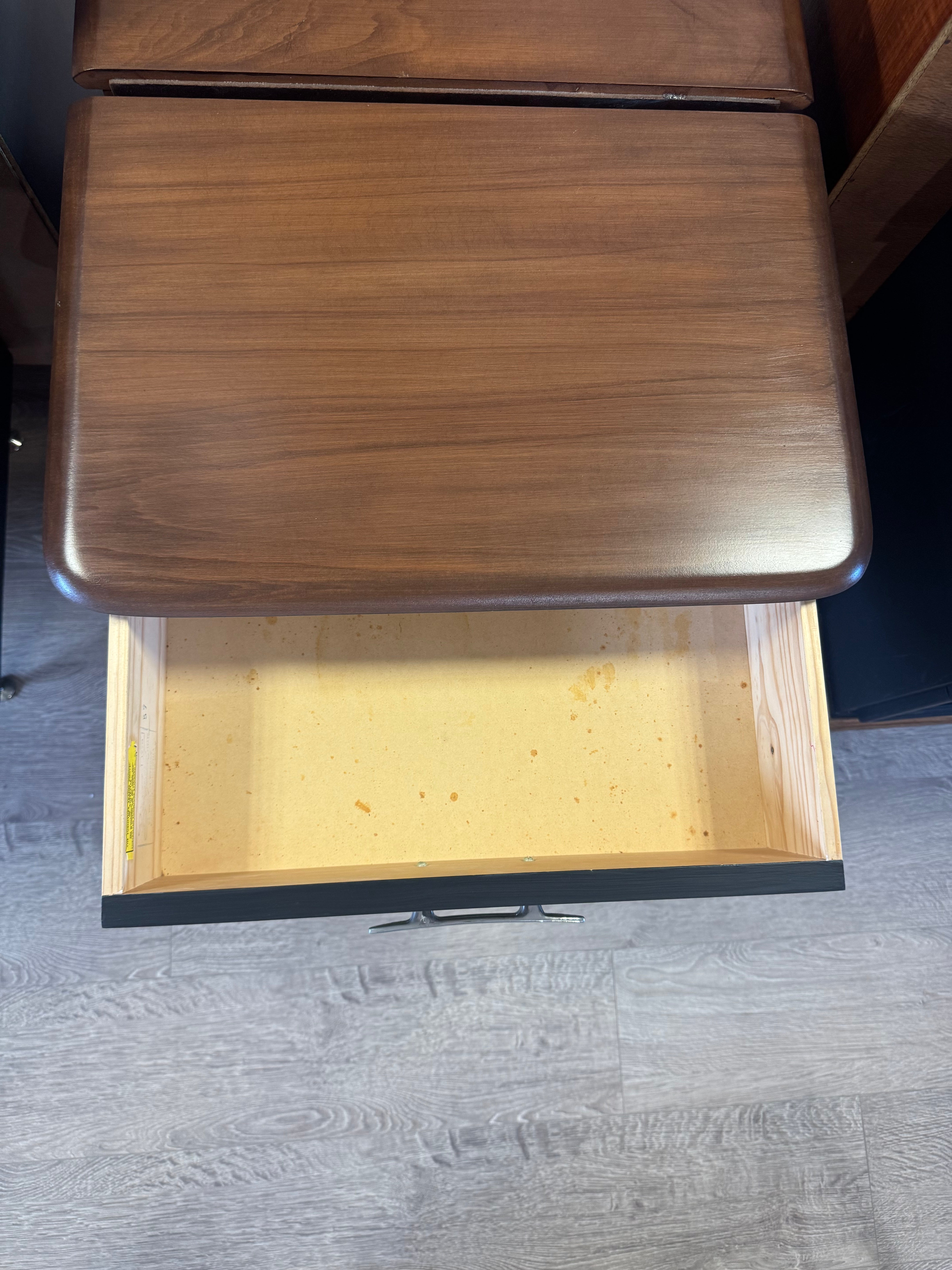 'Burgess Furniture' Bedside Tables with Atomic Legs