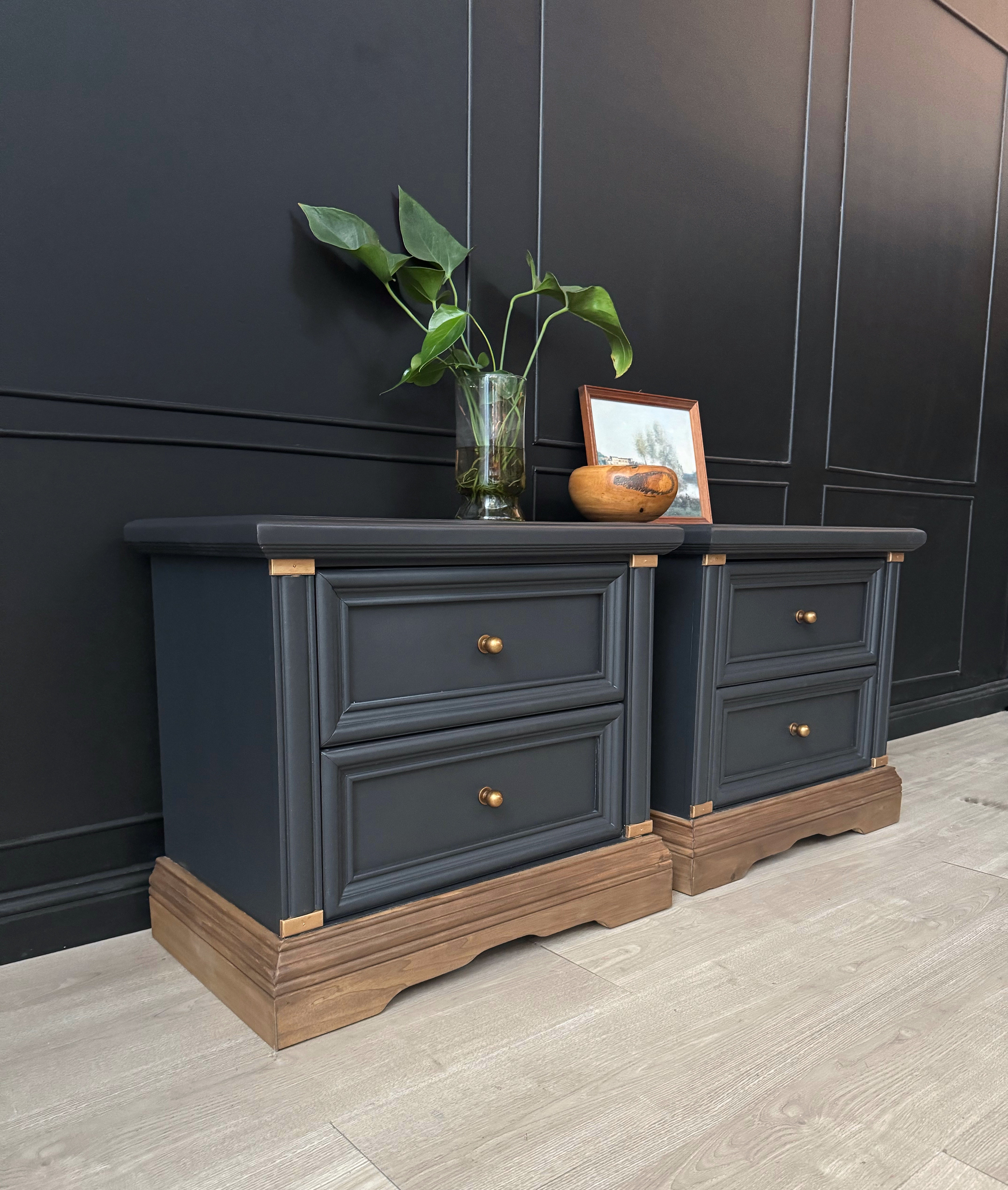 'Drexel Furniture' Charcoal bedside tables