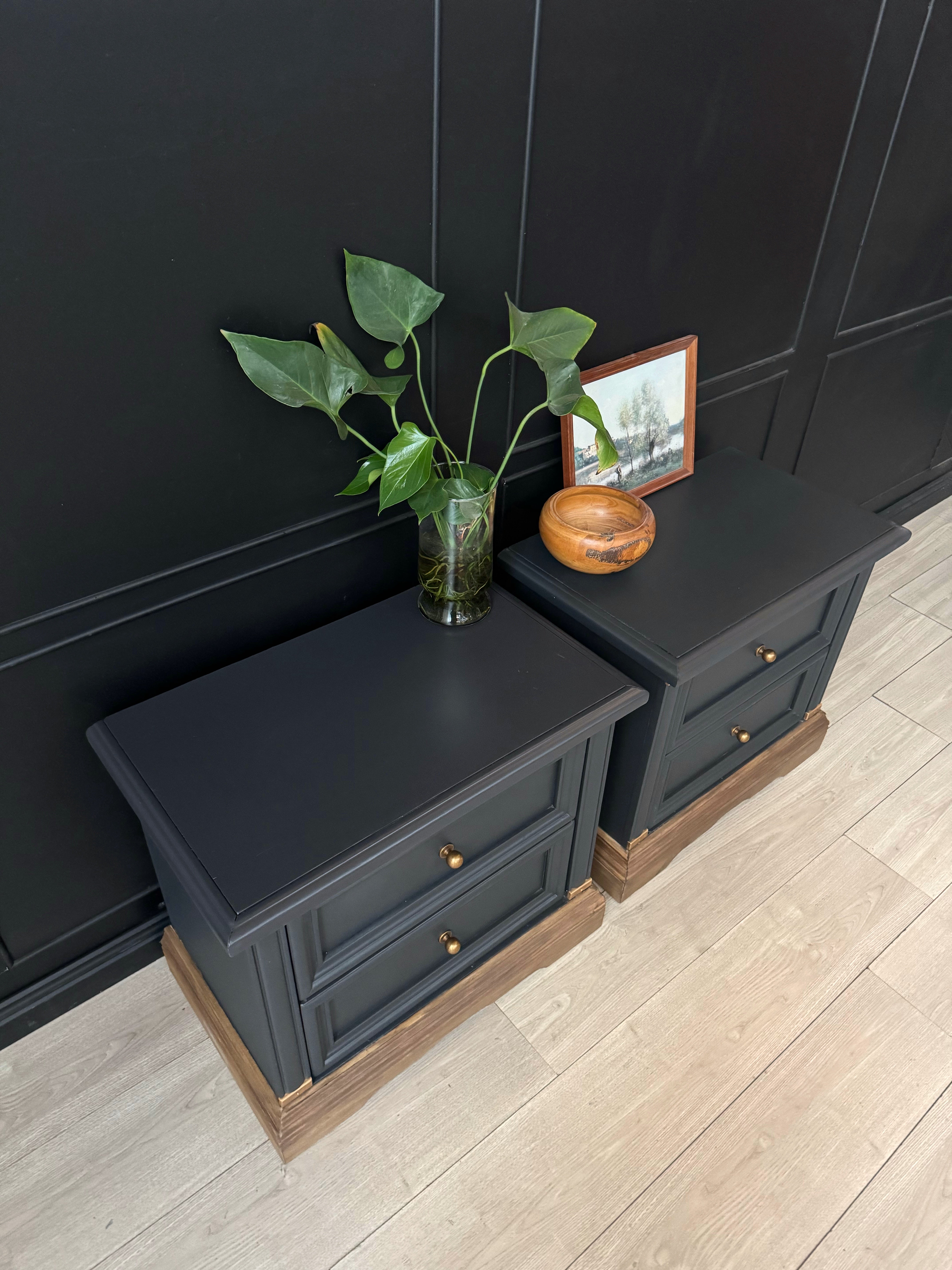 'Drexel Furniture' Charcoal bedside tables