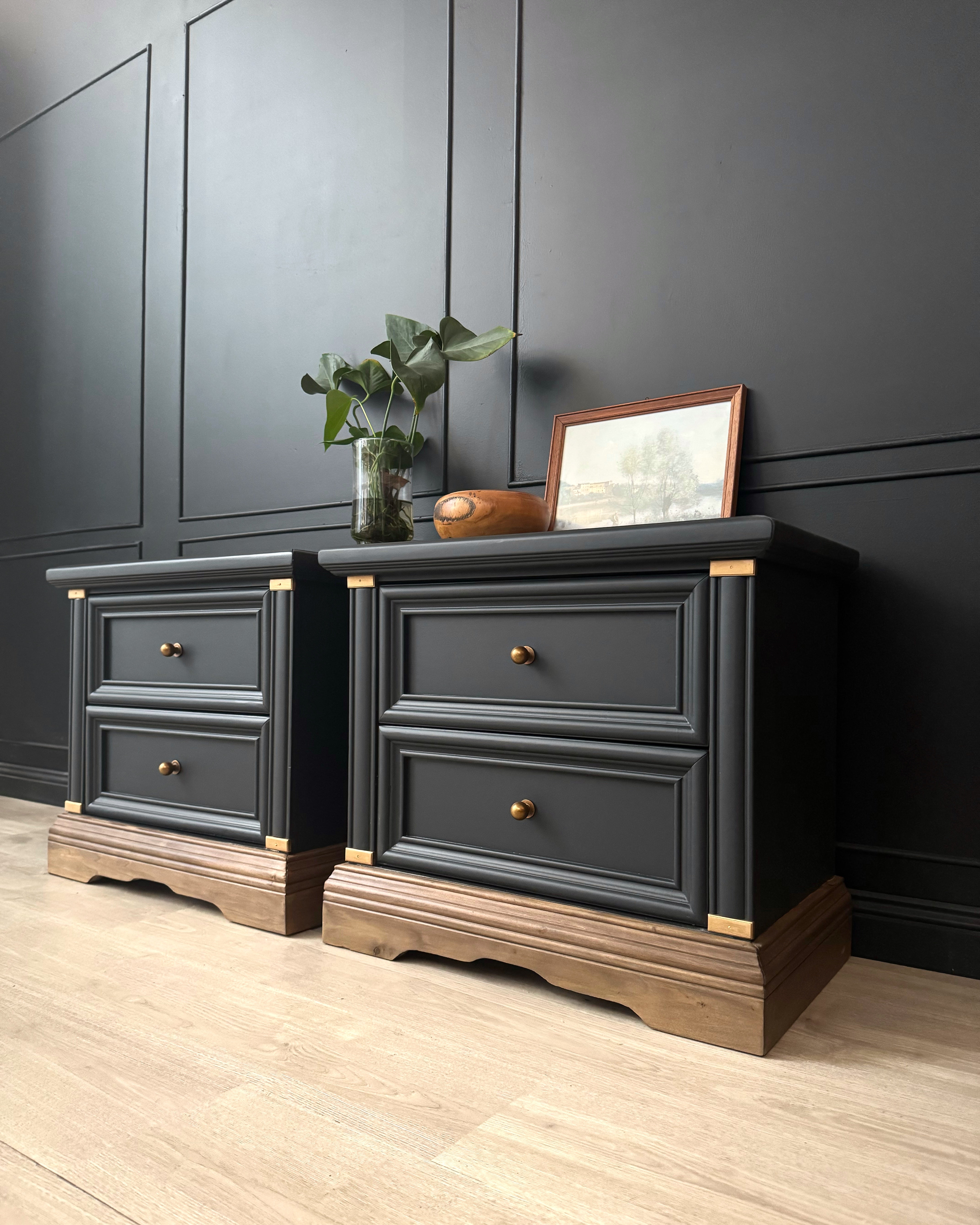 'Drexel Furniture' Charcoal bedside tables
