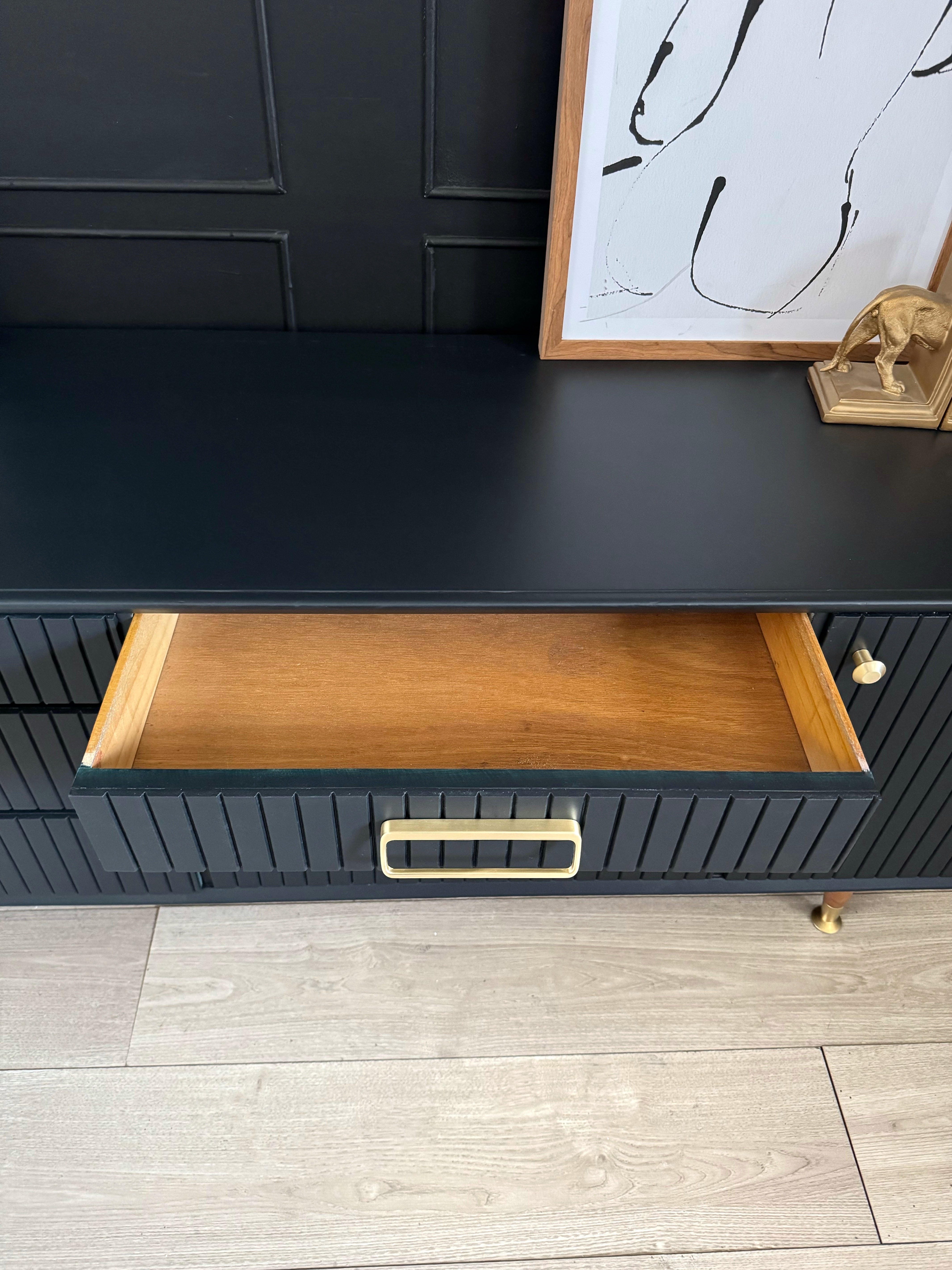 MCM dresser with swing out shelves