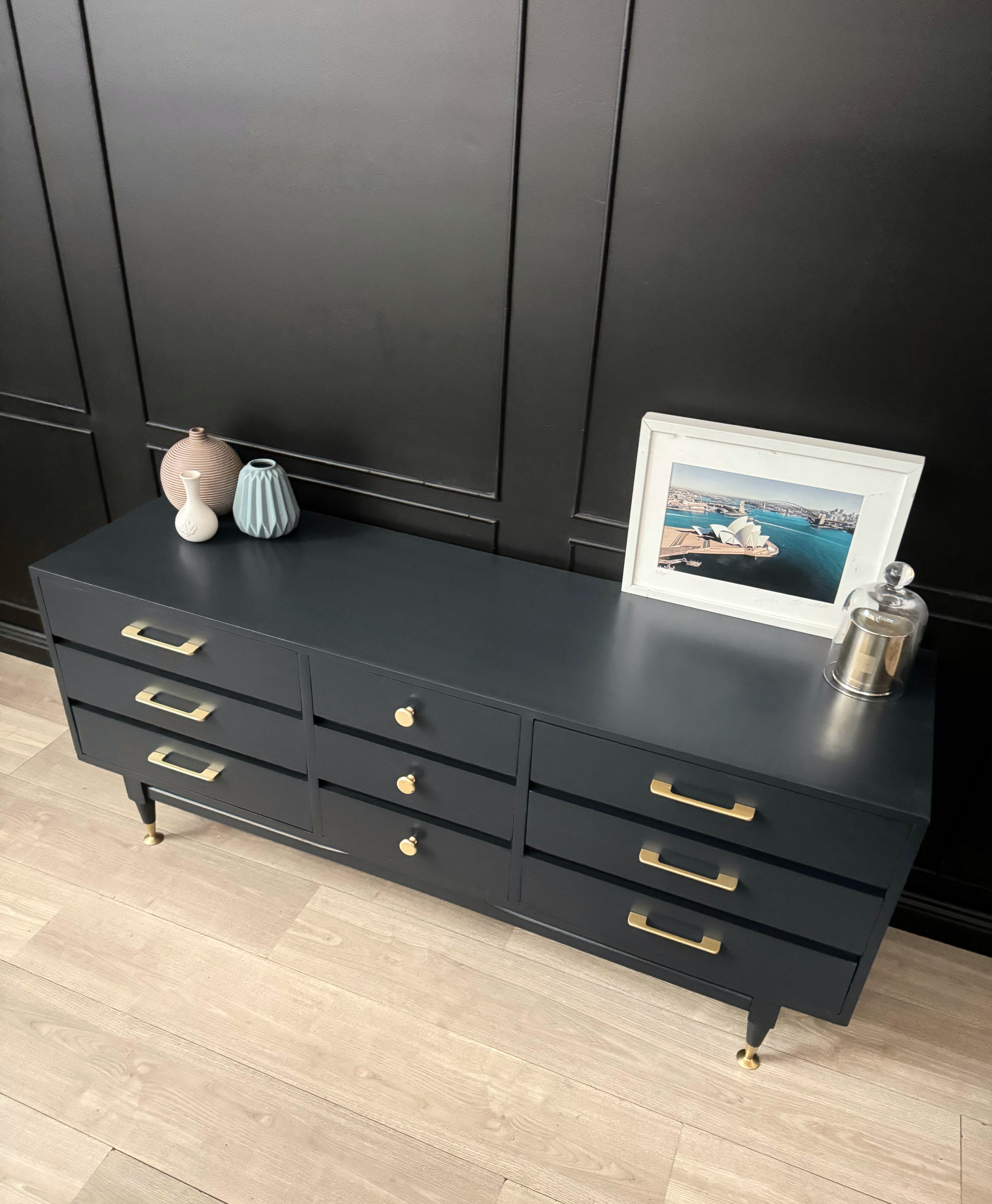 Stunning and unique 9 drawer dresser mid century / retro / vintage