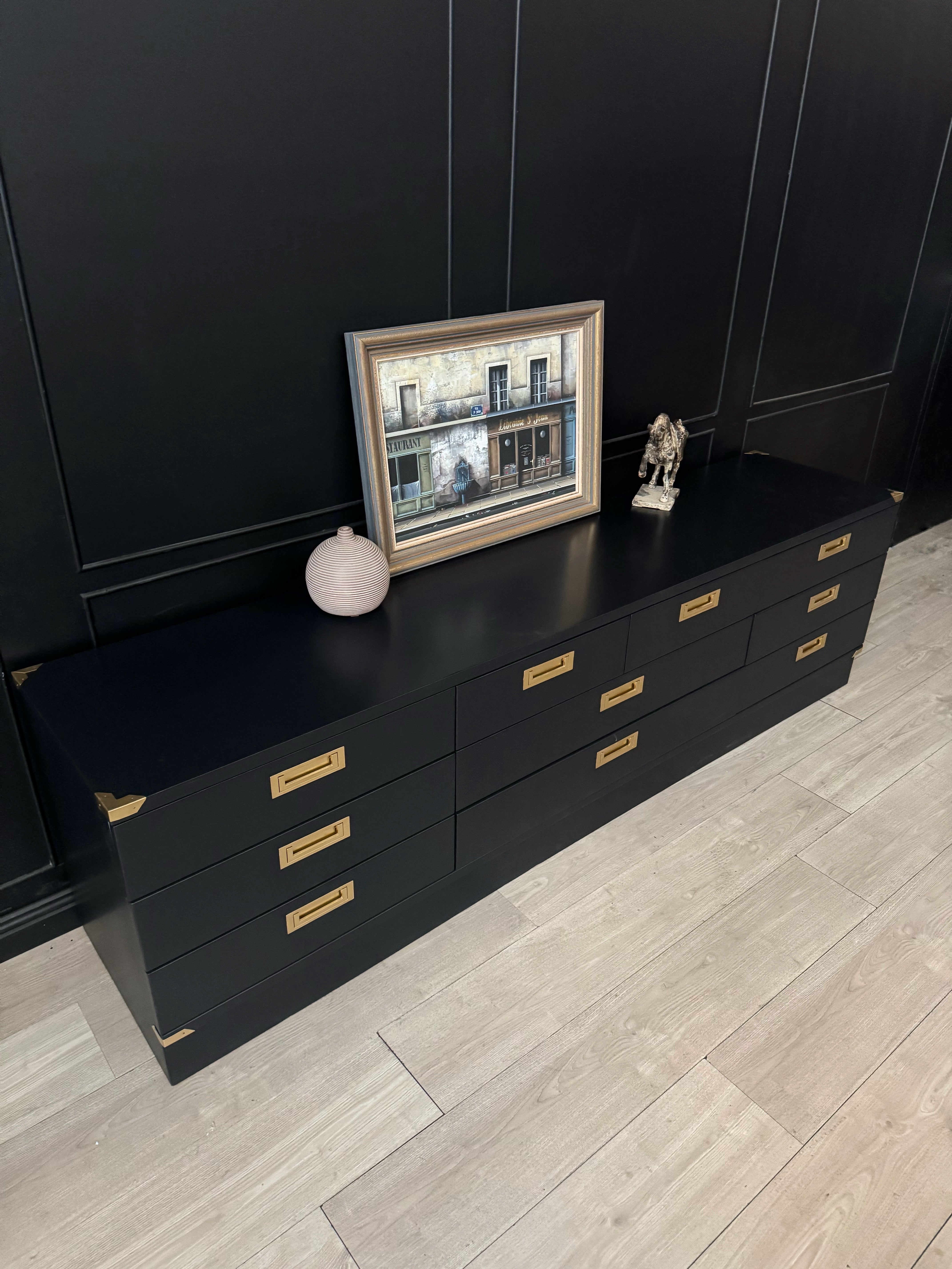 Stunning black and gold detail dresser