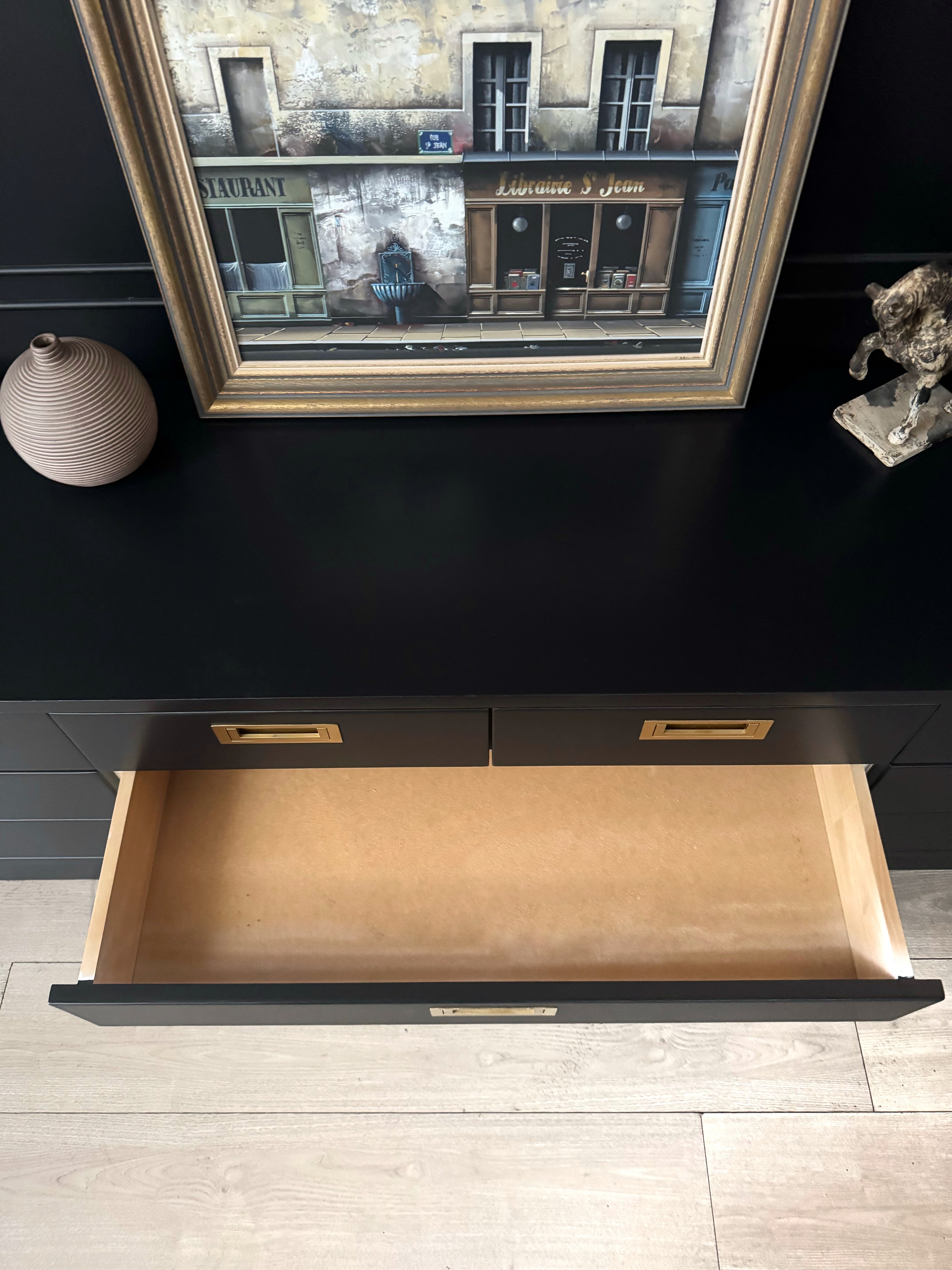 Stunning black and gold detail dresser